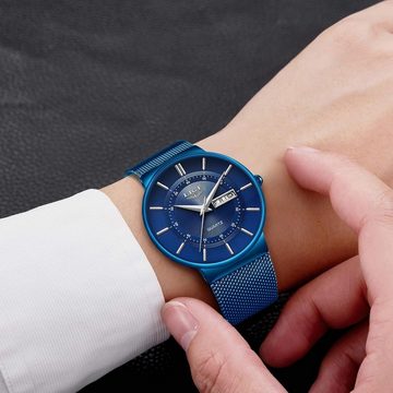 Lige LG-9949 Watch (1.57 Zoll), Herren-Armbanduhr Blau ultradünn, Edelstahl, modisch, analog, Quarz