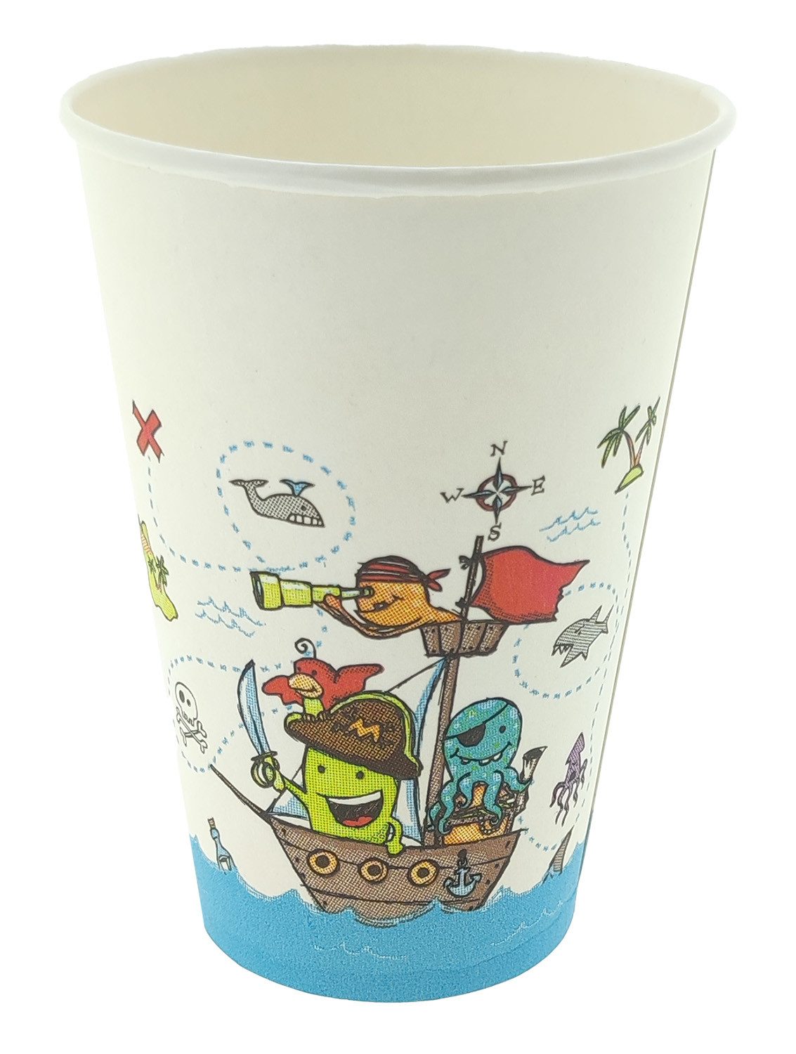 PAPSTAR Einwegbecher 10 Pappbecher Piraten Motiv 0,2L - Trinkbecher Kinderparty Bunt, 10-tlg., Frischfaserkarton, Pappbecher Trinkbecher Geburtstagsbecher