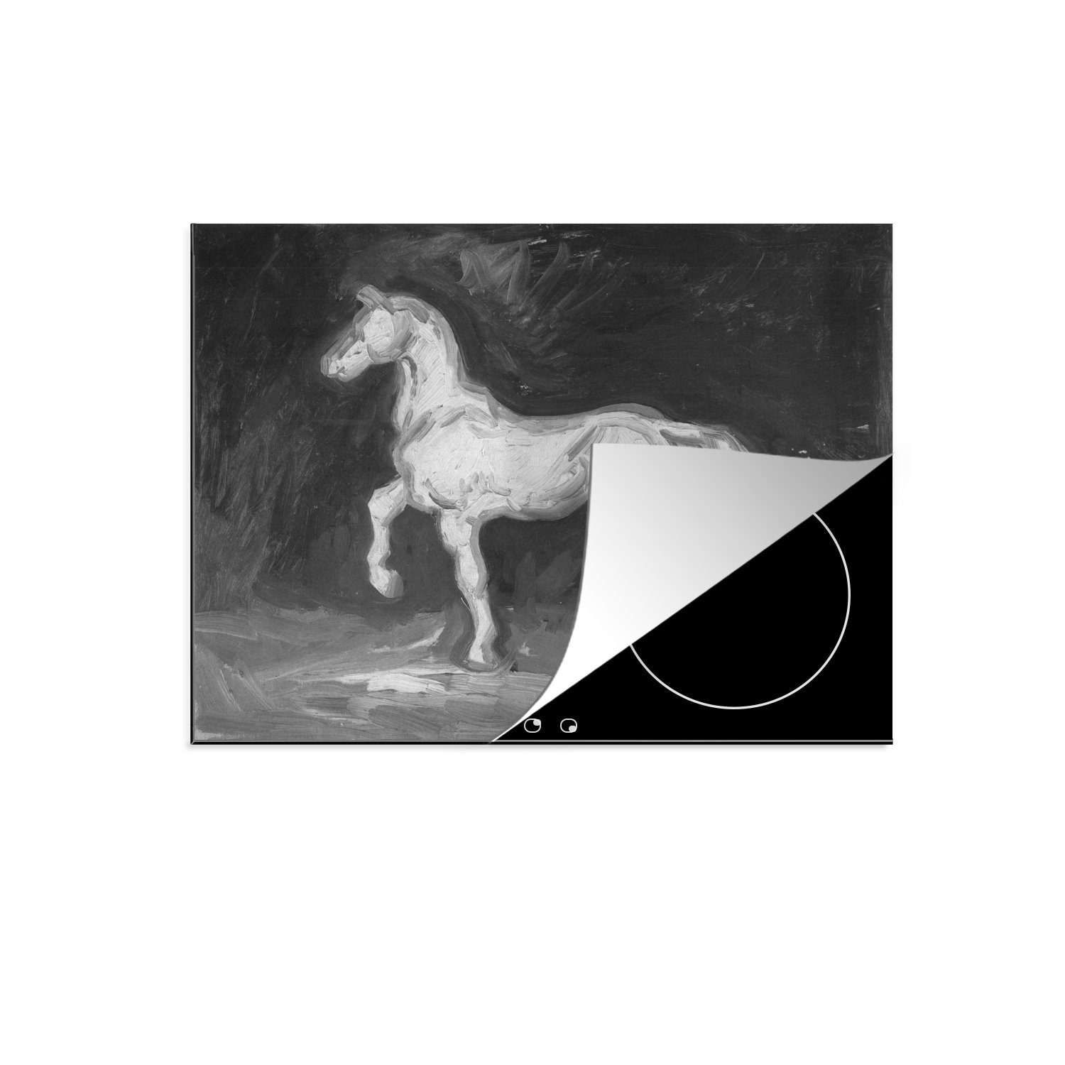 MuchoWow Herdblende-/Abdeckplatte Pferd - Vincent van Gogh - Schwarz - Weiß, Vinyl, (1 tlg), 59x52 cm, Ceranfeldabdeckung für die küche, Induktionsmatte