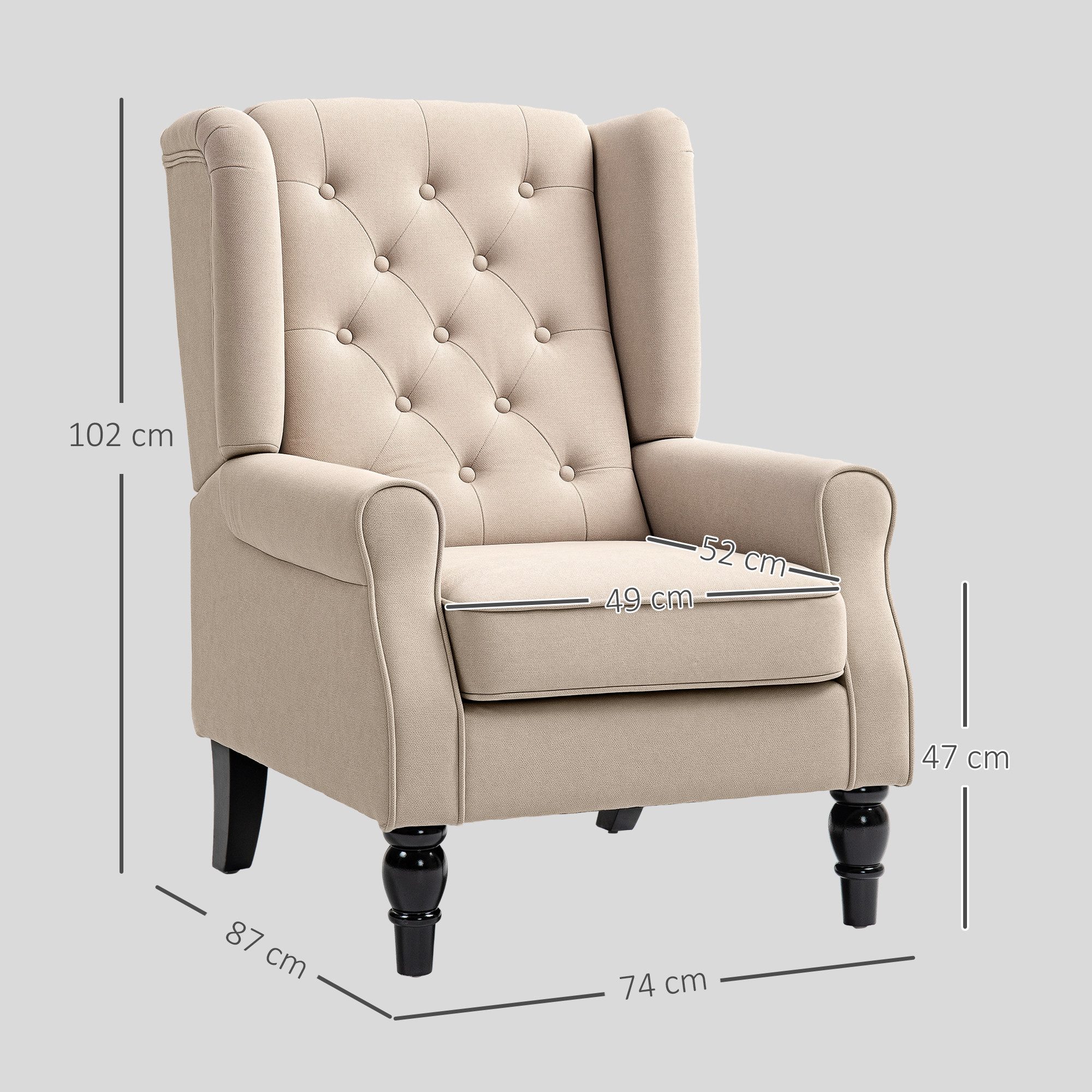 HOMCOM Sessel (Loungesessel, 1-St., Gepolstert Relaxsessel), für Wohnzimmer, Schlafzimmer, Beige