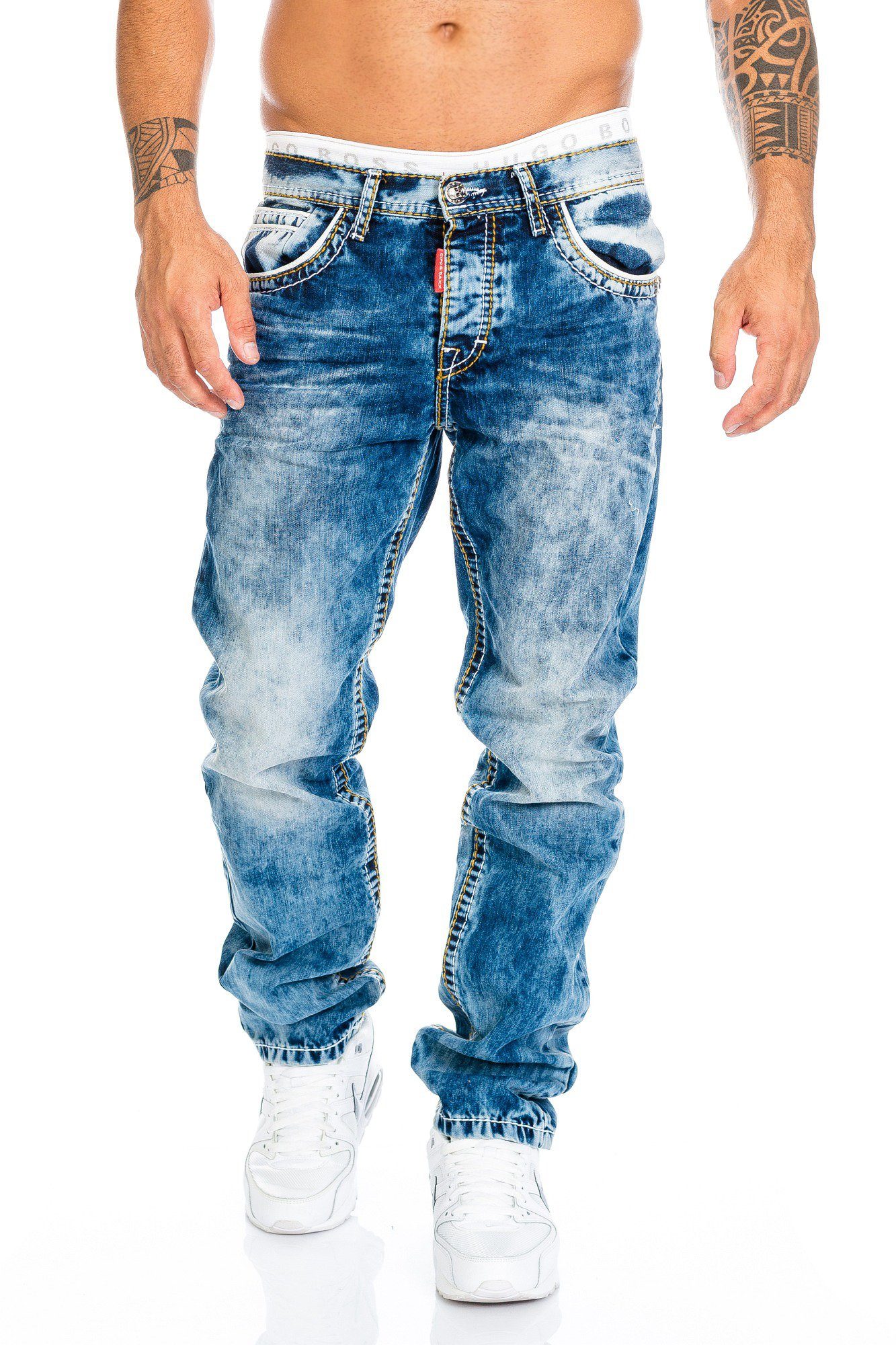 Herren Jeans Cipo & Baxx Regular-fit-Jeans Jeans Hose mit dicken Nähten Stylische Design mit dicken Kontrastnähten