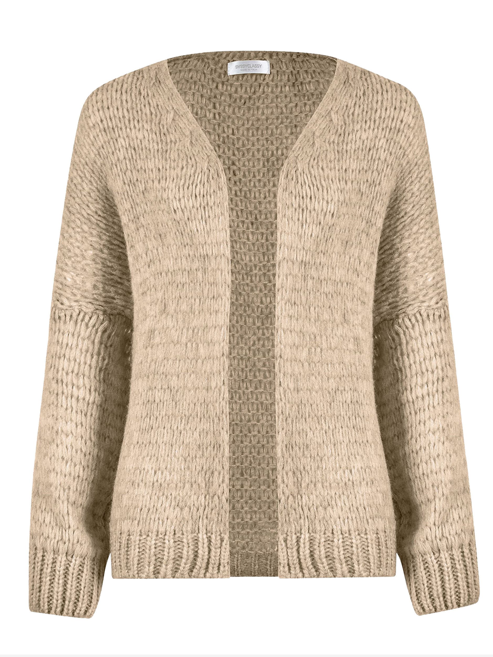 SASSYCLASSY Cardigan Oversize Strick Cardigan für Damen Flauschiger Cardigan mit offen fallendem Schnitt und Rippbündchen