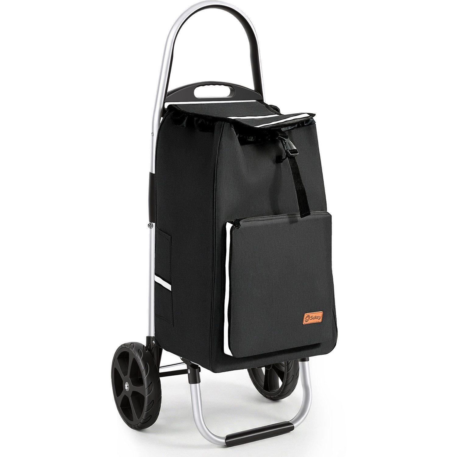 Sekey Einkaufstrolley Aluminium 2-in-1 Faltbar Einkaufstrolley Treppensteiger mit Kühltasche, 50 l Faltbar Einkaufsroller mit großen Rädern und Sackkarren-Funktion