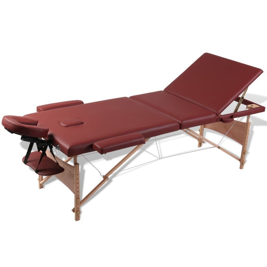 vidaXL Massageliege Massagetisch mit Holzrahmen, faltbar 3 Zonen Rot