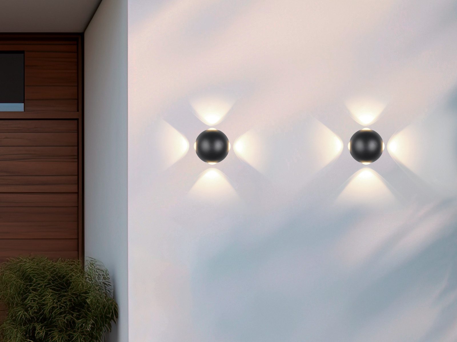 TRIO Leuchten LED Außen-Wandleuchte, LED fest integriert, Warmweiß, 2er SET kleine Außenleuchten Wand, Up Down Fassadenbeleuchtung Ø 10cm