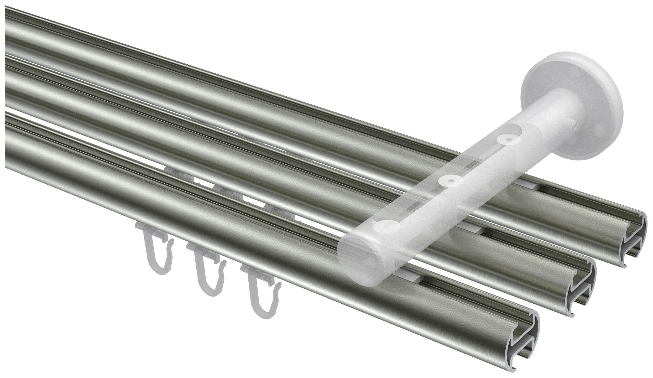 INTERDECO Innenlaufschiene Siteno Santo, Ø 20 mm, 3-läufig, Fixmaß, kürzbar, Wandmontage, Aluminium, Edelstahl-Optik