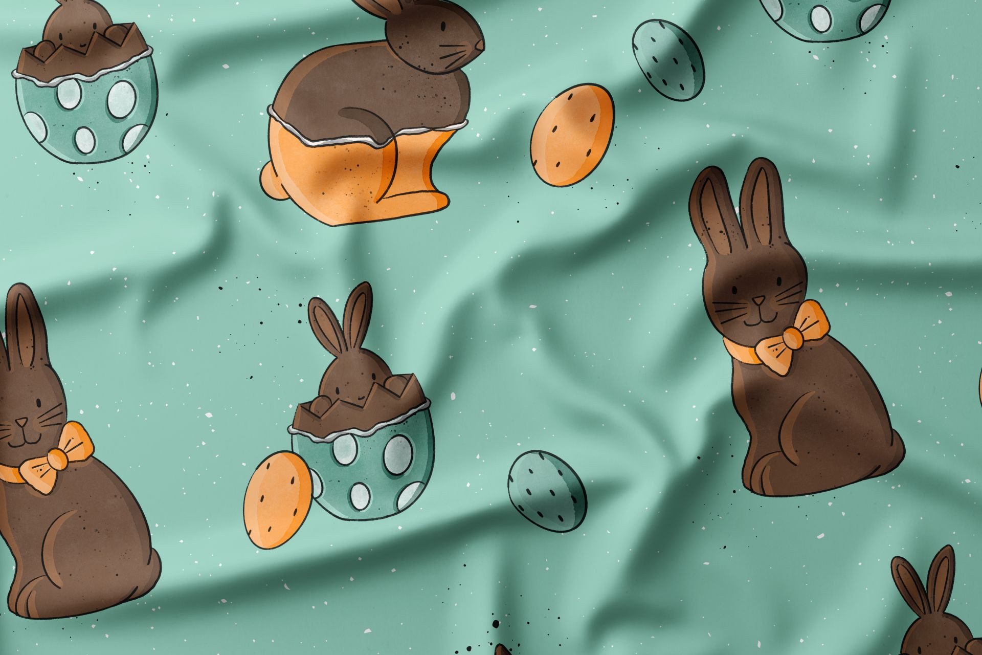 Leylas Welt Stoff Stoff Jersey Osterschoki Schokolade Katzengold Design, Reaktivdruck