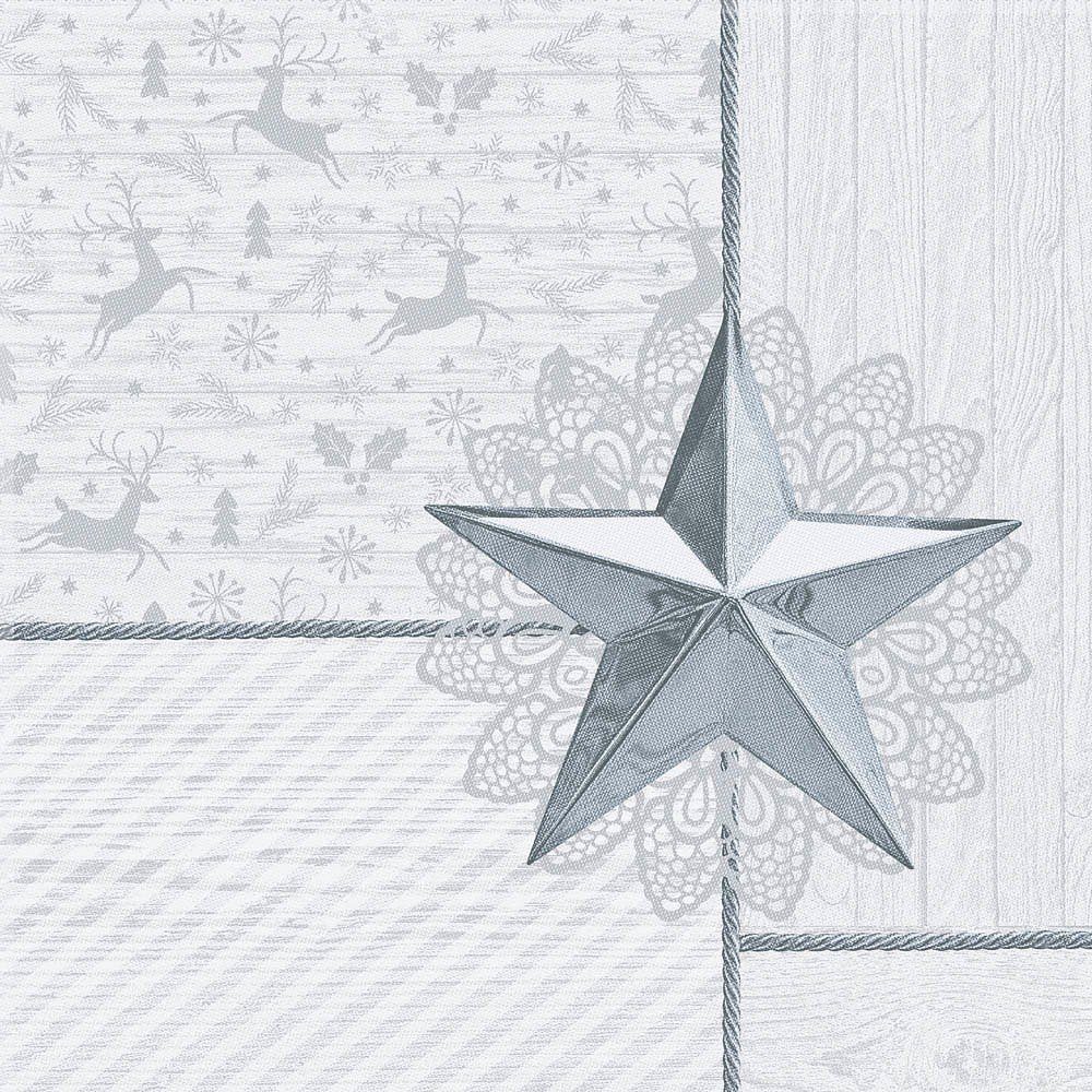 PAPSTAR Papierserviette 50 Servietten 40x40cm RISING STAR 3-lagig - silber, Stoffoptik, Industriell kompostierbar