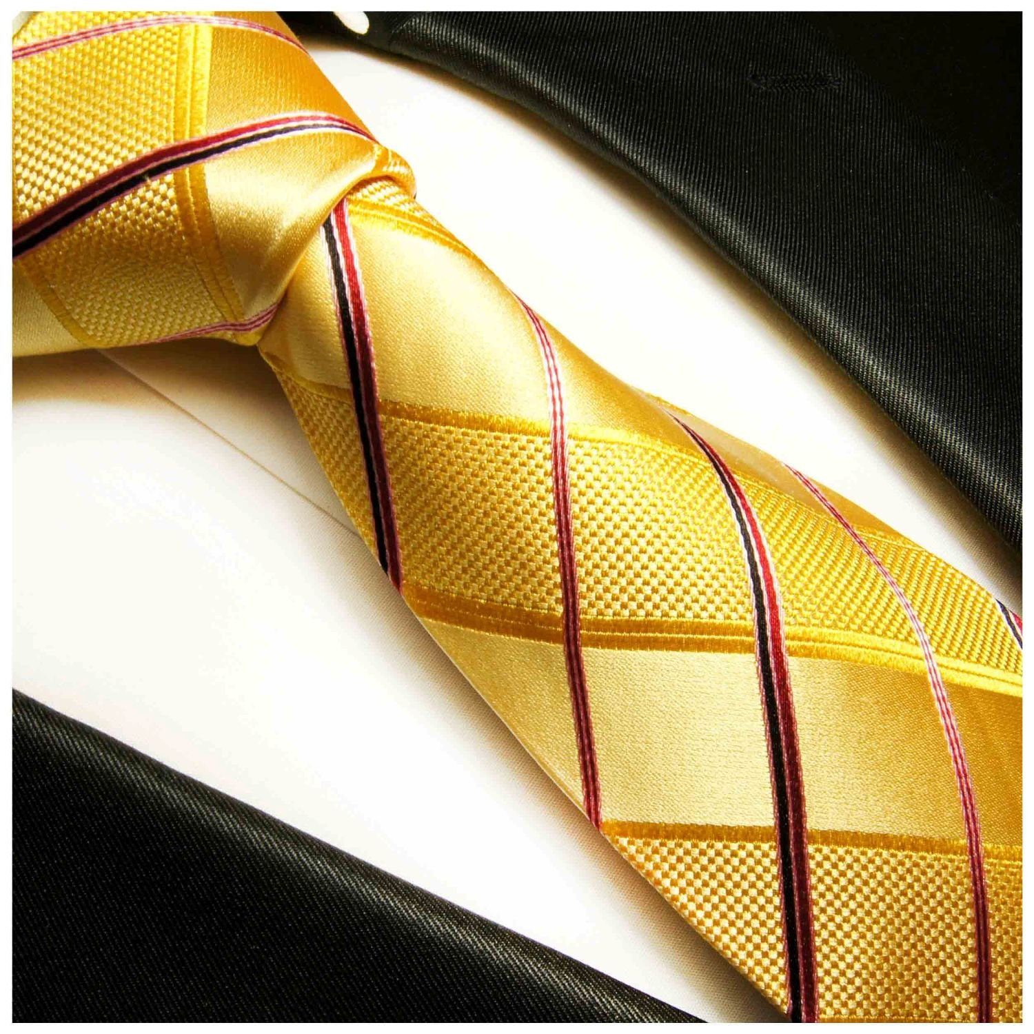 Seide Schmal gestreift Paul gelb Herren (6cm), pink 538 gold Malone Seidenkrawatte 100% Schlips Karo Krawatte Designer