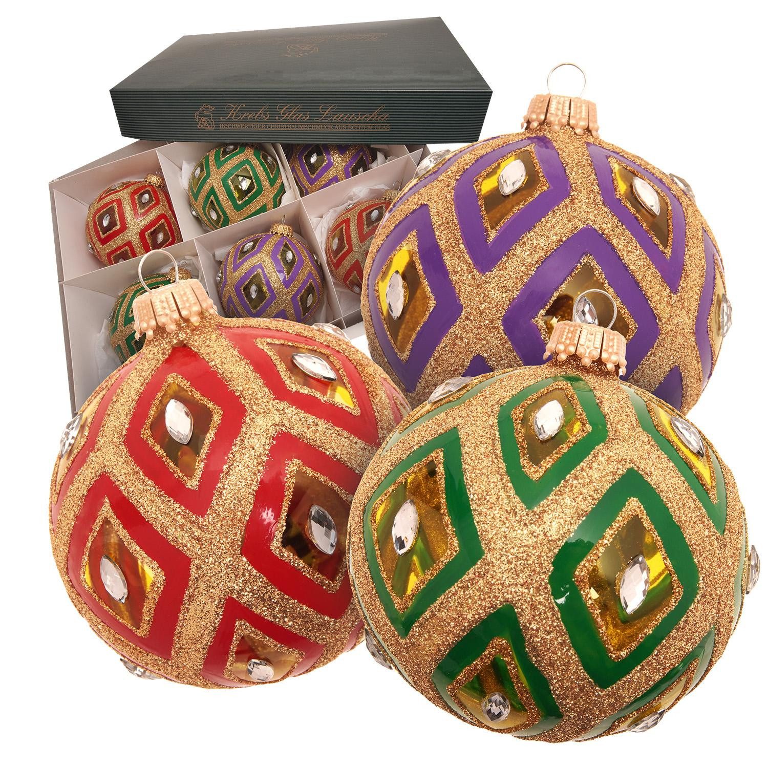 Krebs Glas Lauscha Weihnachtsbaumkugel Dekor Byzantin 6er Set, ca. 8cm