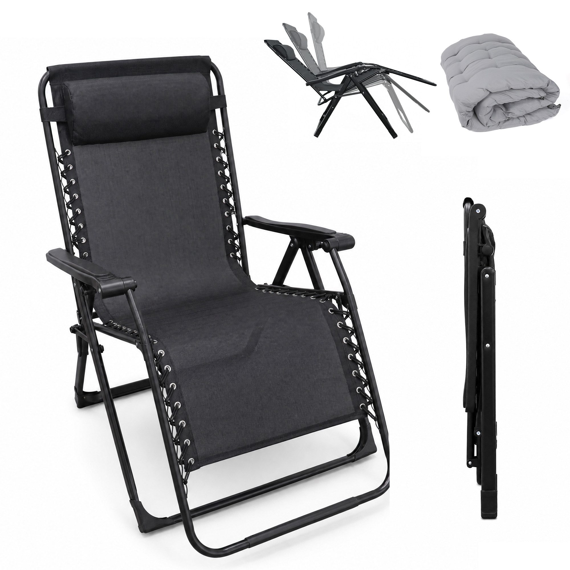 DAITORE Gartenliege Sonnenliege Klappbar, Liegestuhl, Extra groß Gartenliege, für Patio-Garten-Strand-Pool, mit Kissen-Unterstützung 200kg