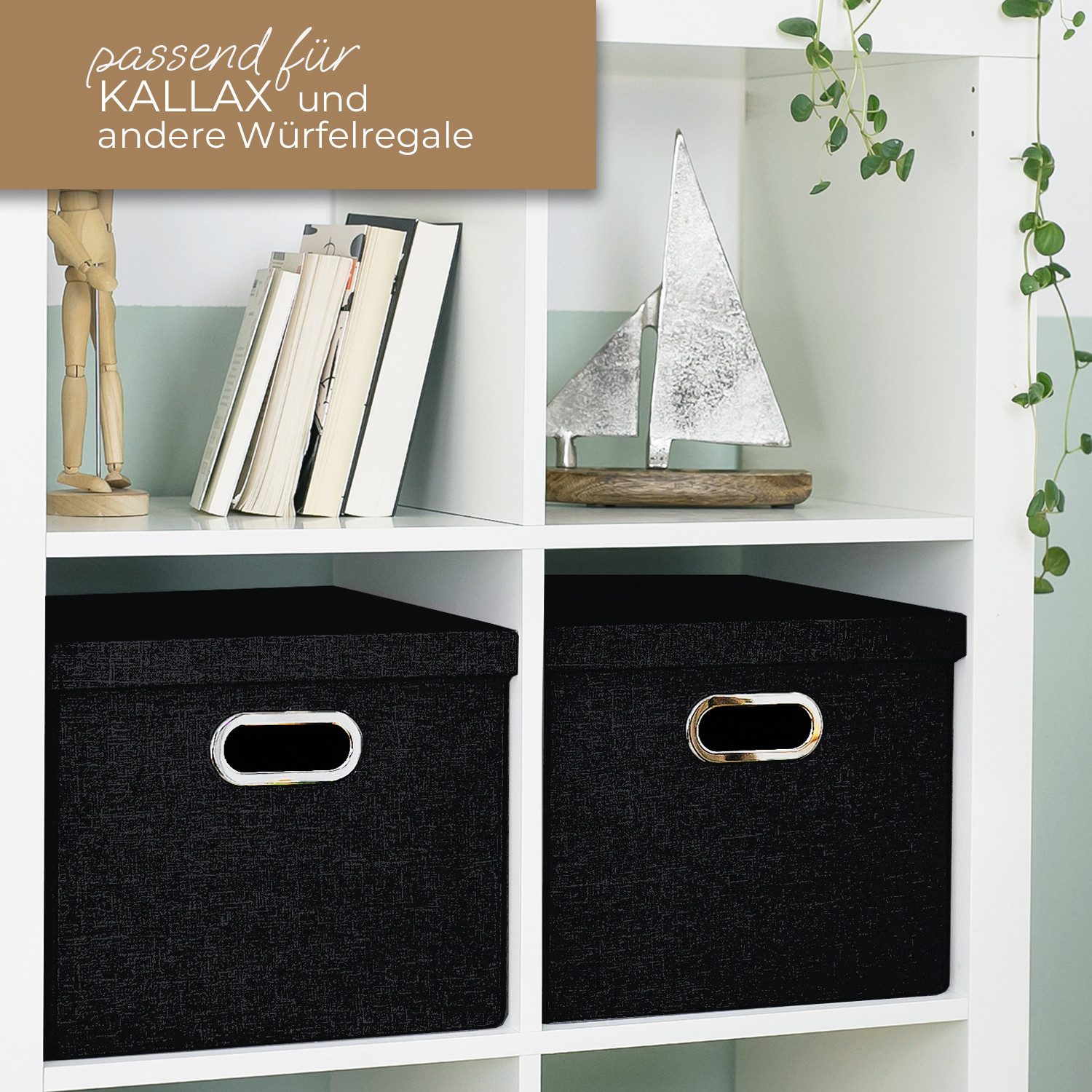 HMF Aufbewahrungsbox Aufbewahrungsbox mit Deckel für DIN A4 Hängeregister, Regalbox passend für Kallax, 33 x 37,5 x 28 cm, Schwarz
