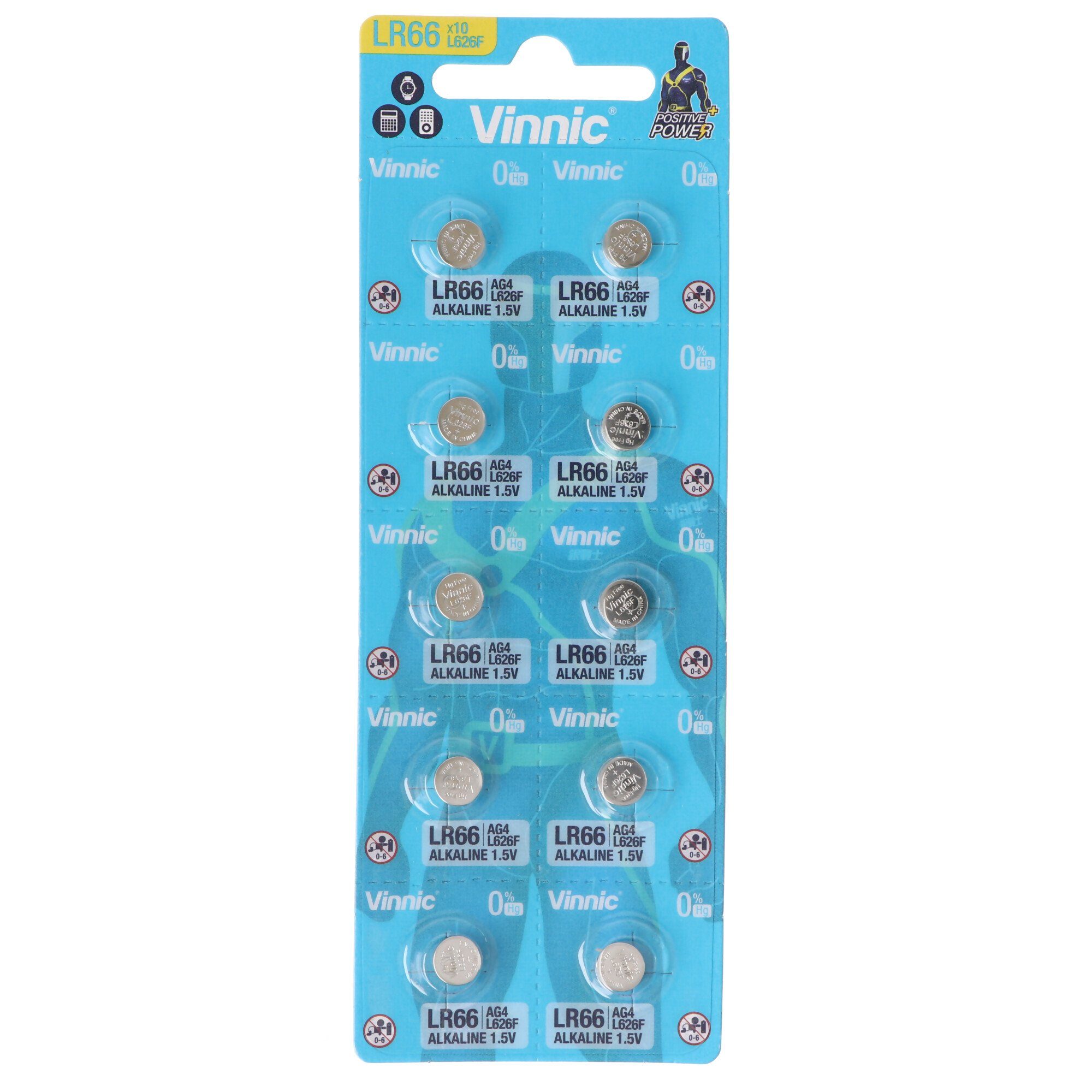 VINNIC 10er Set AG 4 Batterie, LR66, L626F, V376, V377 Knopfzelle LR626 Batt Knopfzelle, (1,5 V)