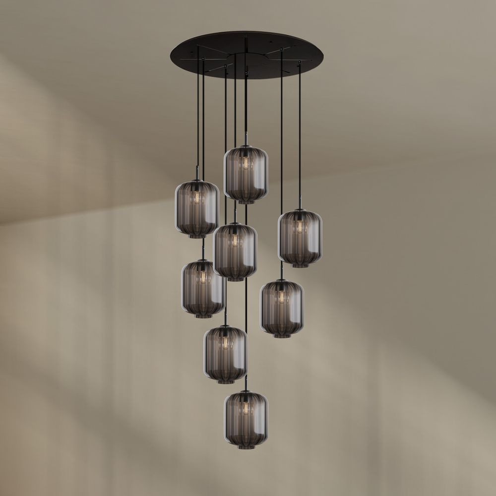 s.luce Pendelleuchte Velo Galerieleuchte 8-flammig Ø 80cm Baldachin Ø 25cm Rauch