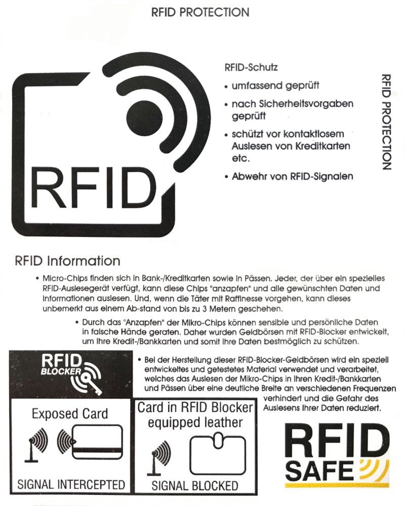 RFID-Schutz, Buffalo 8 elegantes integrierter Kartenfächern Geldbörse Büffelleder Naturfarben Hill Wallet Portemonnaie, in mit