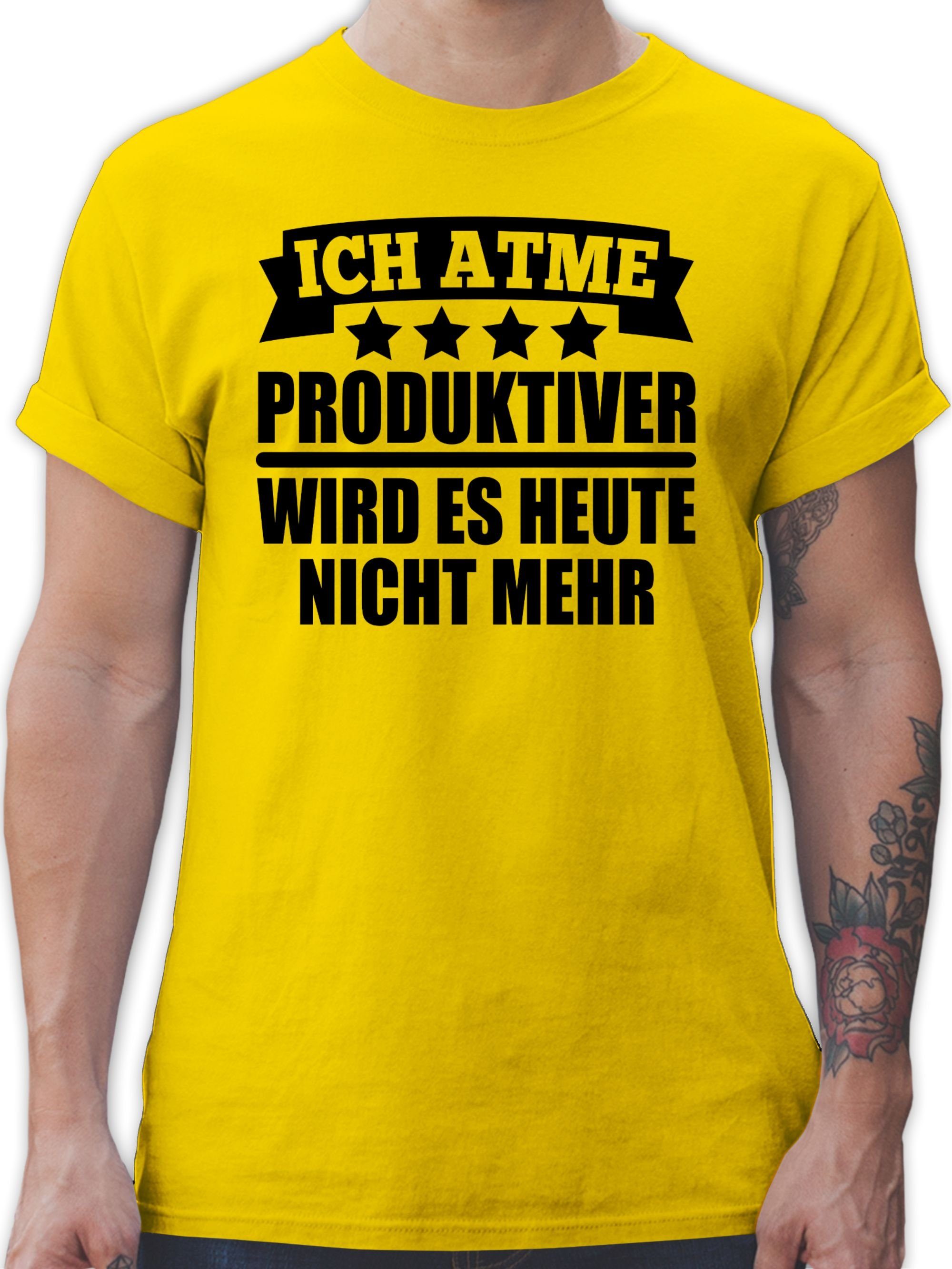 Shirtracer T-Shirt Ich atme! Produktiver - 3 Sprüche mehr mit wird Gelb es nicht Spruch heute Statement schwarz Schriftzug
