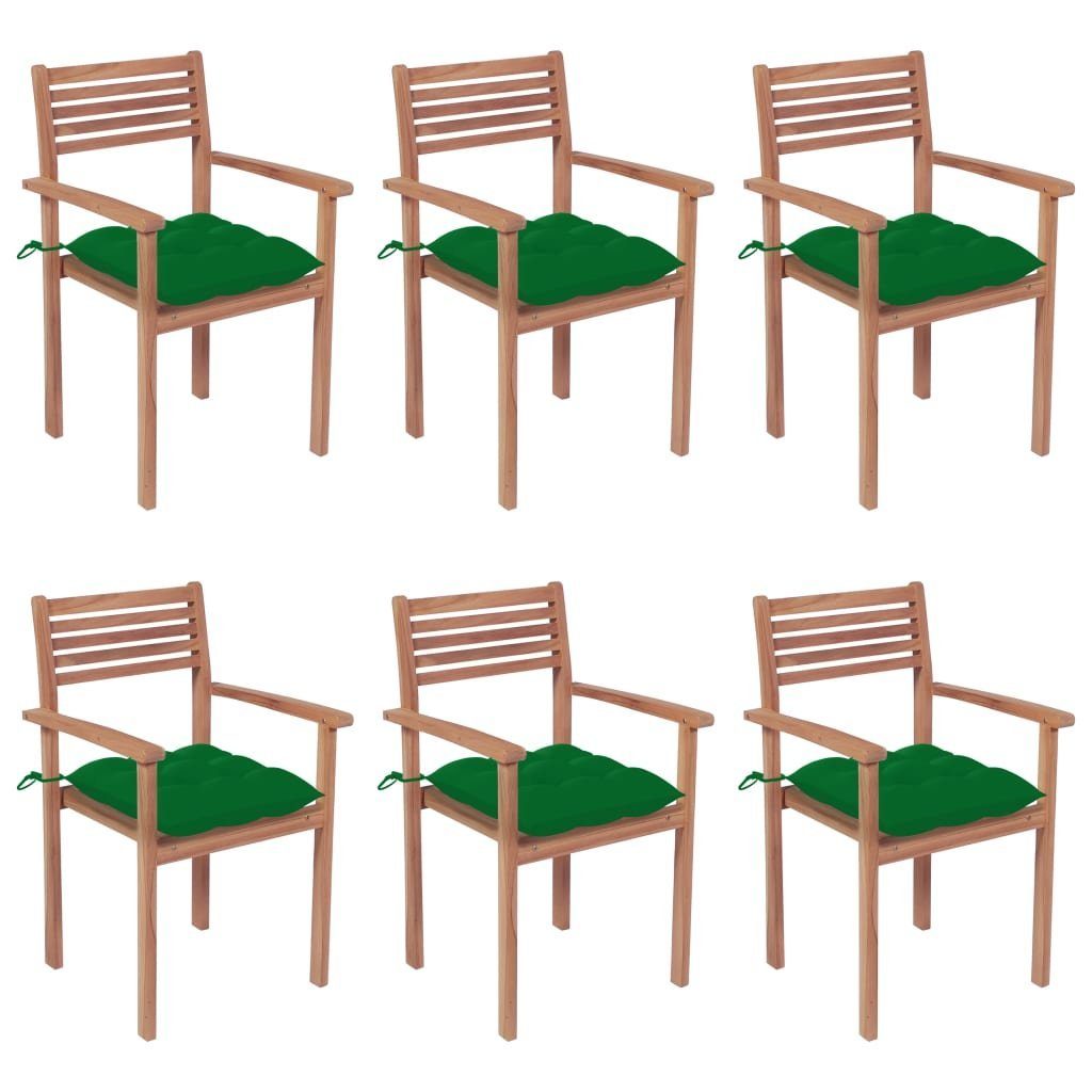 furnicato Gartenstuhl Stapelbare Gartenstühle Teak Kissen Stk. 6 mit Massivholz
