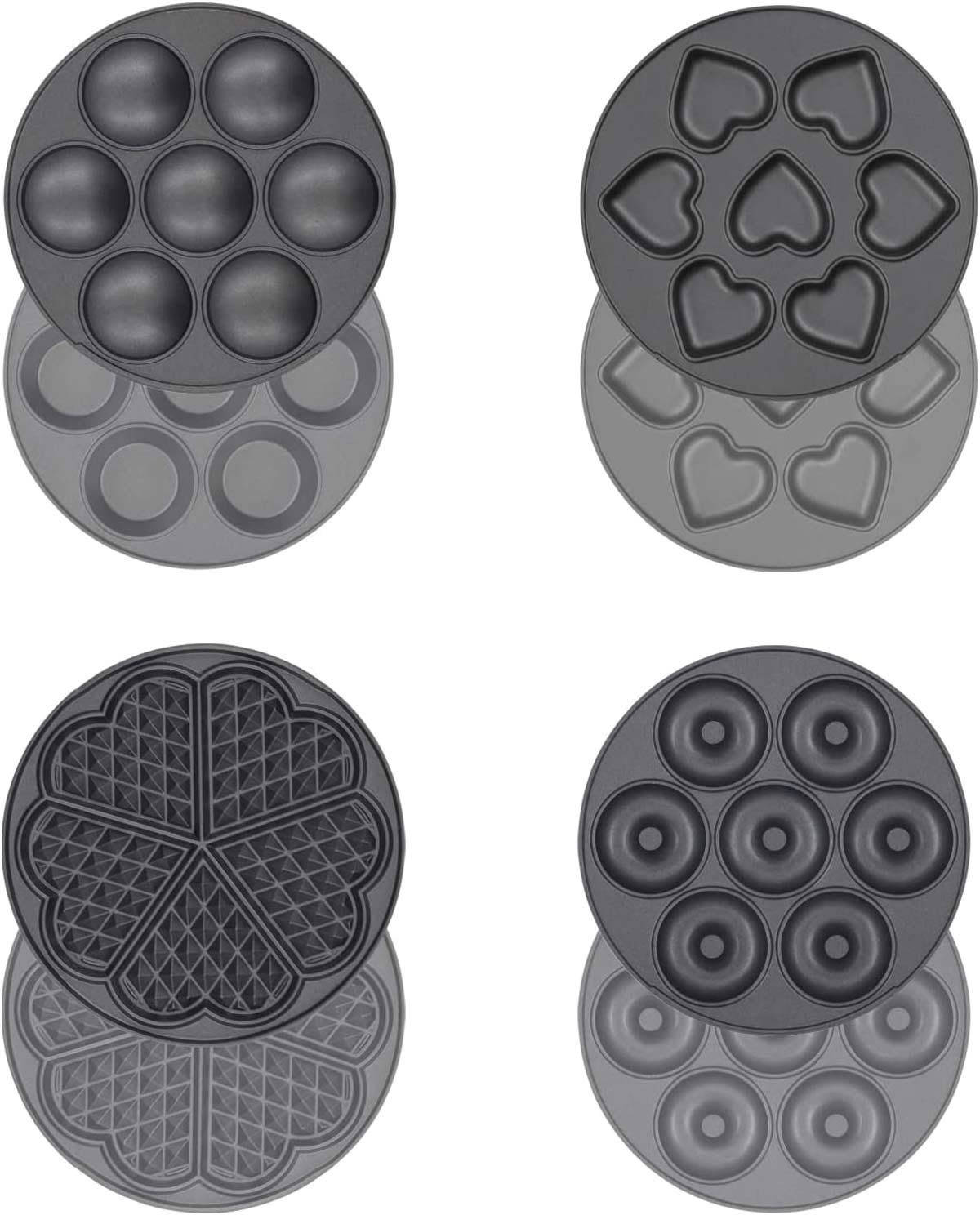 wëasy Donut-Maker 4in1 Donut Muffin Kuchen Waffel-Maker 4 wechselbare Backplatten rosa, 700 W