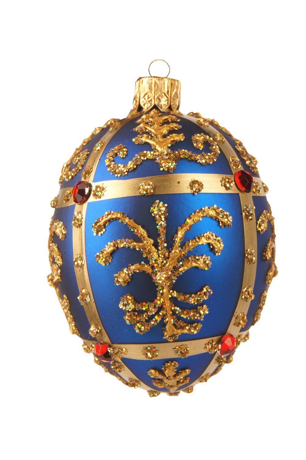 IMPULS Christbaumschmuck, Christbaumschmuck Glas Ei mit Renaissance Ornamenten 6cm blau