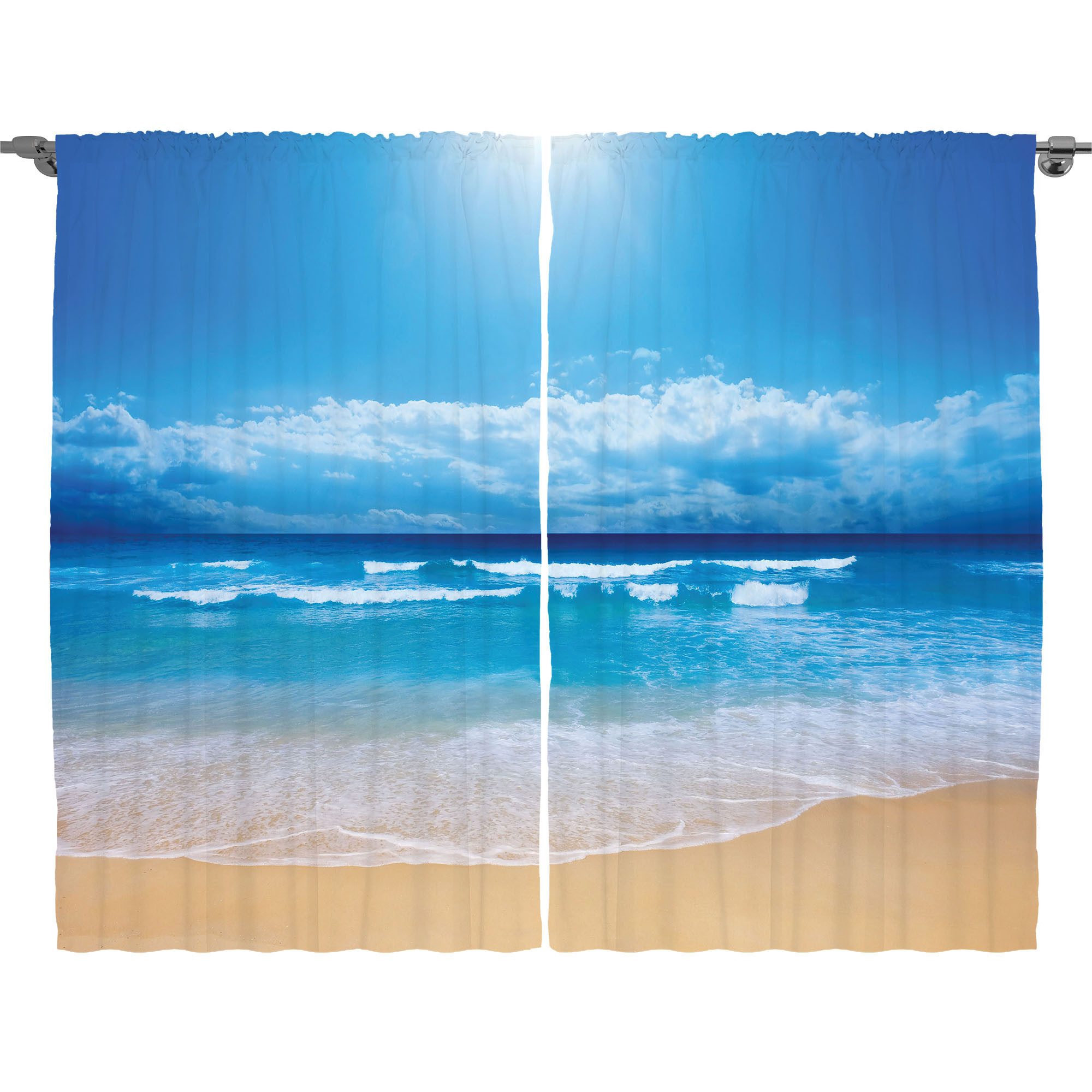 Abakuhaus Gardine Schlafzimmer Kräuselband Vorhang mit Schlaufen und Haken, Strand Bewölkten Himmel in Meer Sommer