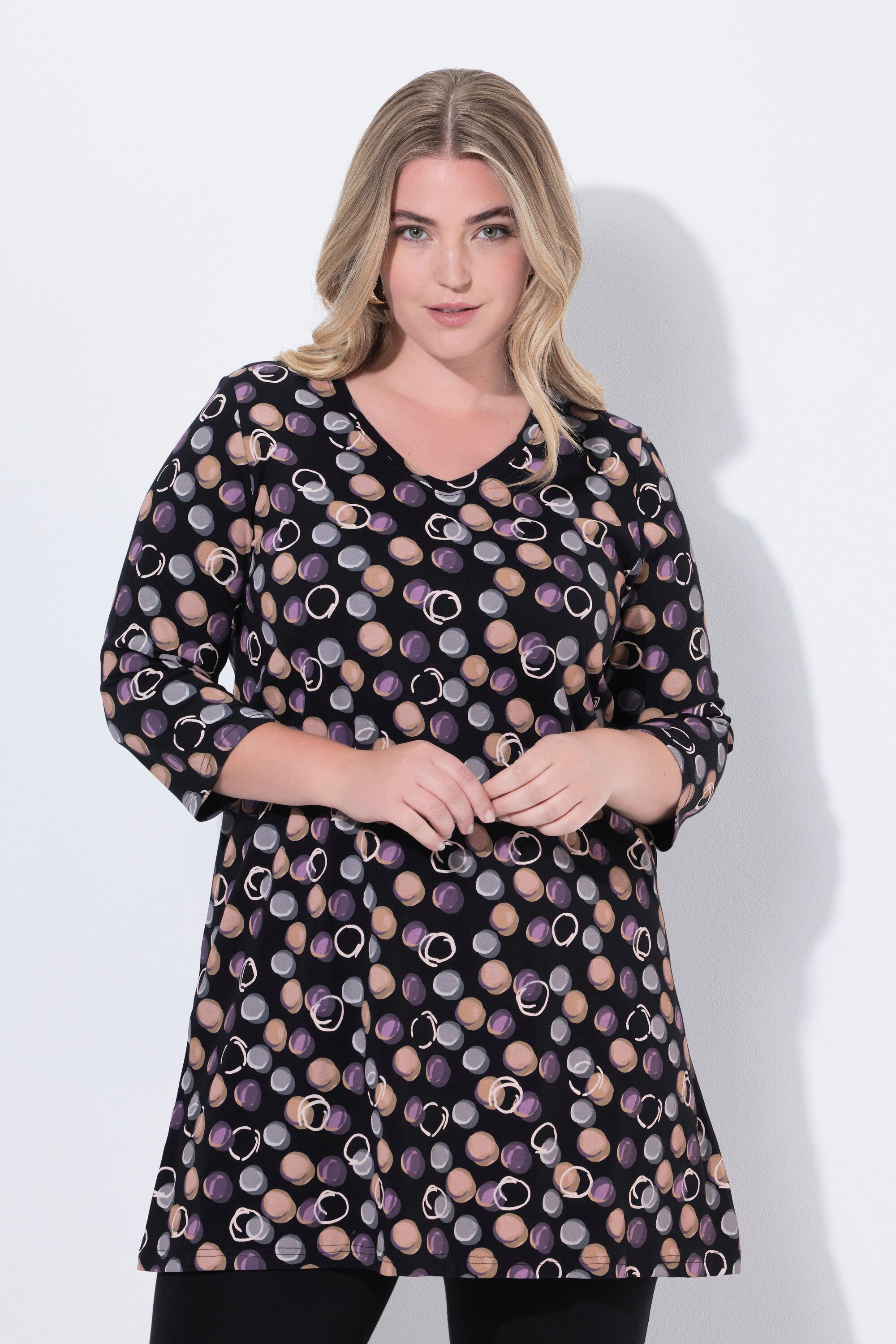 Ulla Popken Longshirt Longshirt Punkte A-Linie V-Ausschnitt 3/4-Arm günstig online kaufen