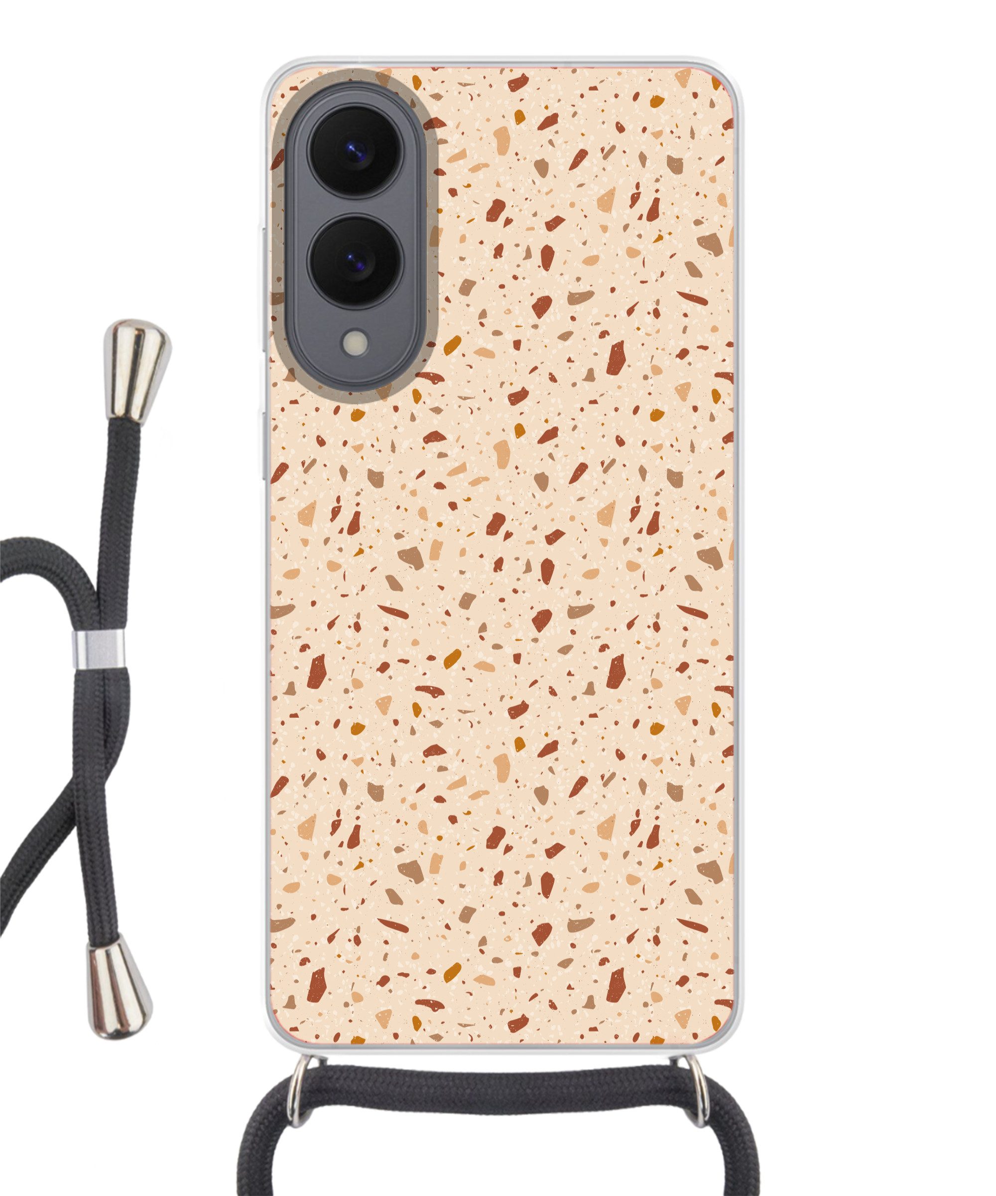 MuchoWow Handyhülle für Samsung Galaxy S25 Edge Terrazzo - Muster - Bunt - Stein, Tragbare Handyhüllen mit Kette zum umhängen, Handykette Handyband