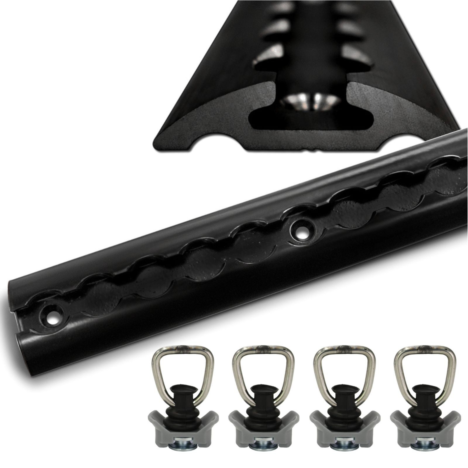 solidpro Spanngurt Airlineschiene 1x 1,5 Meter halbrund schwarz mit 4x Fitting (Set, 1-St., mit 4 Zurrösen)