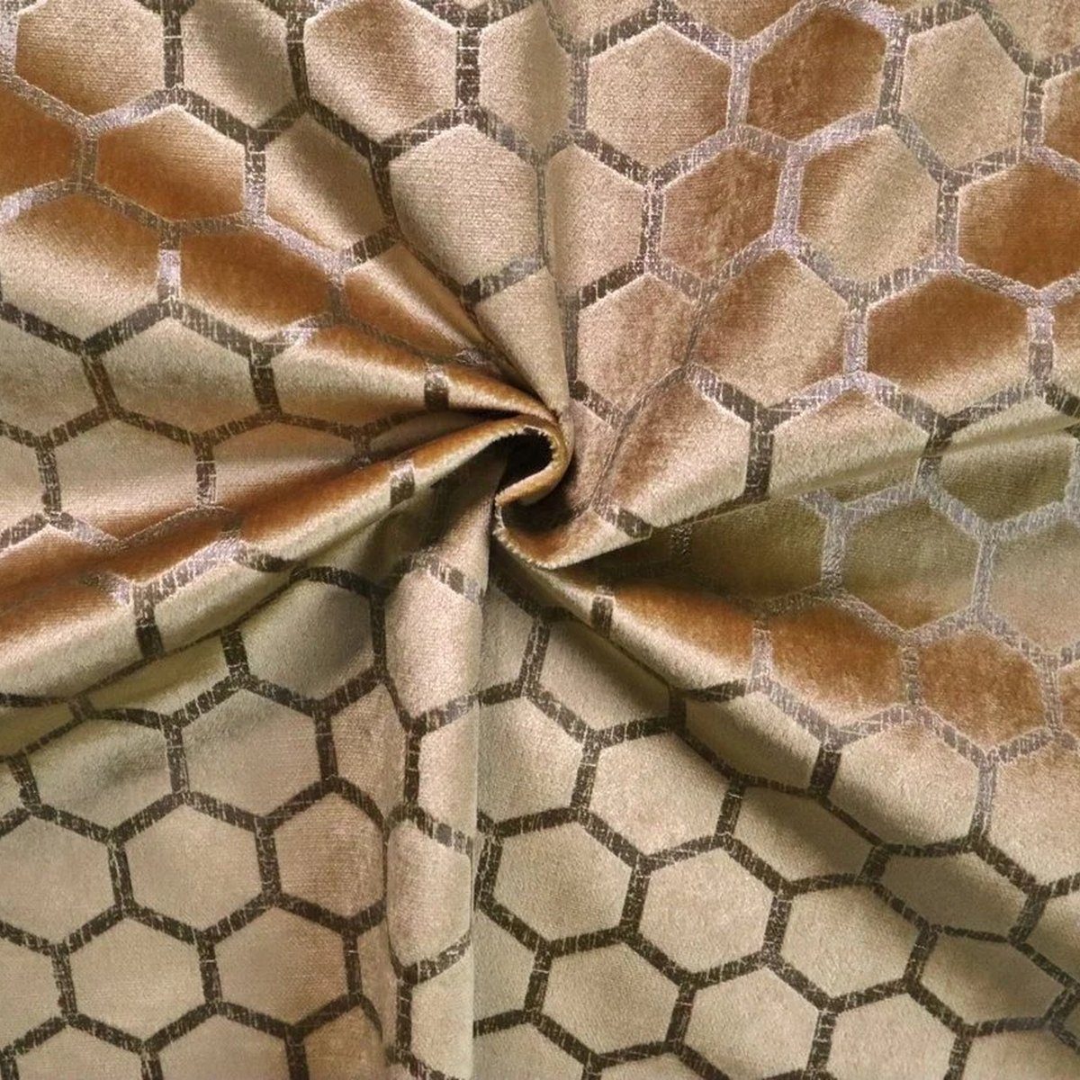 Thumbnail - Stofferia Stoff Polsterstoff Samt Hexa Gold, Breite 142 cm, Meterware