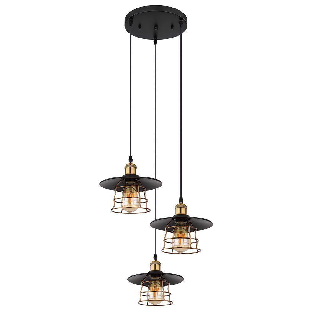 GLOBO LIGHTING Hängeleuchte, Leuchtmittel nicht inklusive, Hängeleuchte Pendellampe Esszimmerlampe Retro schwarz messing H 150 cm