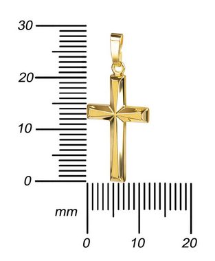 JEVELION Kreuzkette 3D Effekt Kreuz Anhänger 585 Gold - Made in Germany (Goldkreuz, für Damen und Herren), Mit Kette vergoldet- Länge wählbar 36 - 70 cm oder ohne Kette.