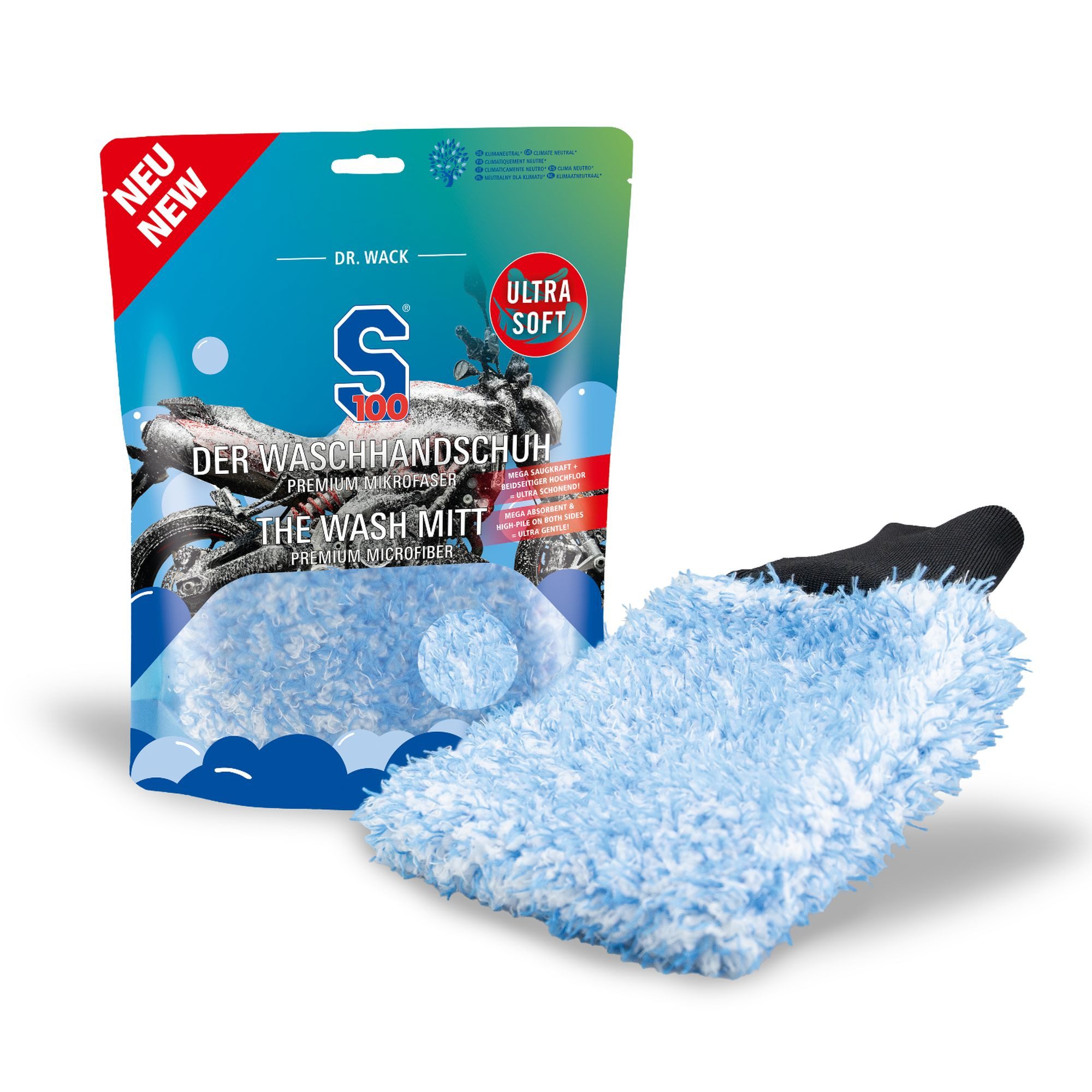 DR WACK Waschhandschuh Mikrofaser Hochflor saugstark Reinigungstuch (Mikrofaser, Beidseitiger Hochfloor und 500 ml Saugkraft)