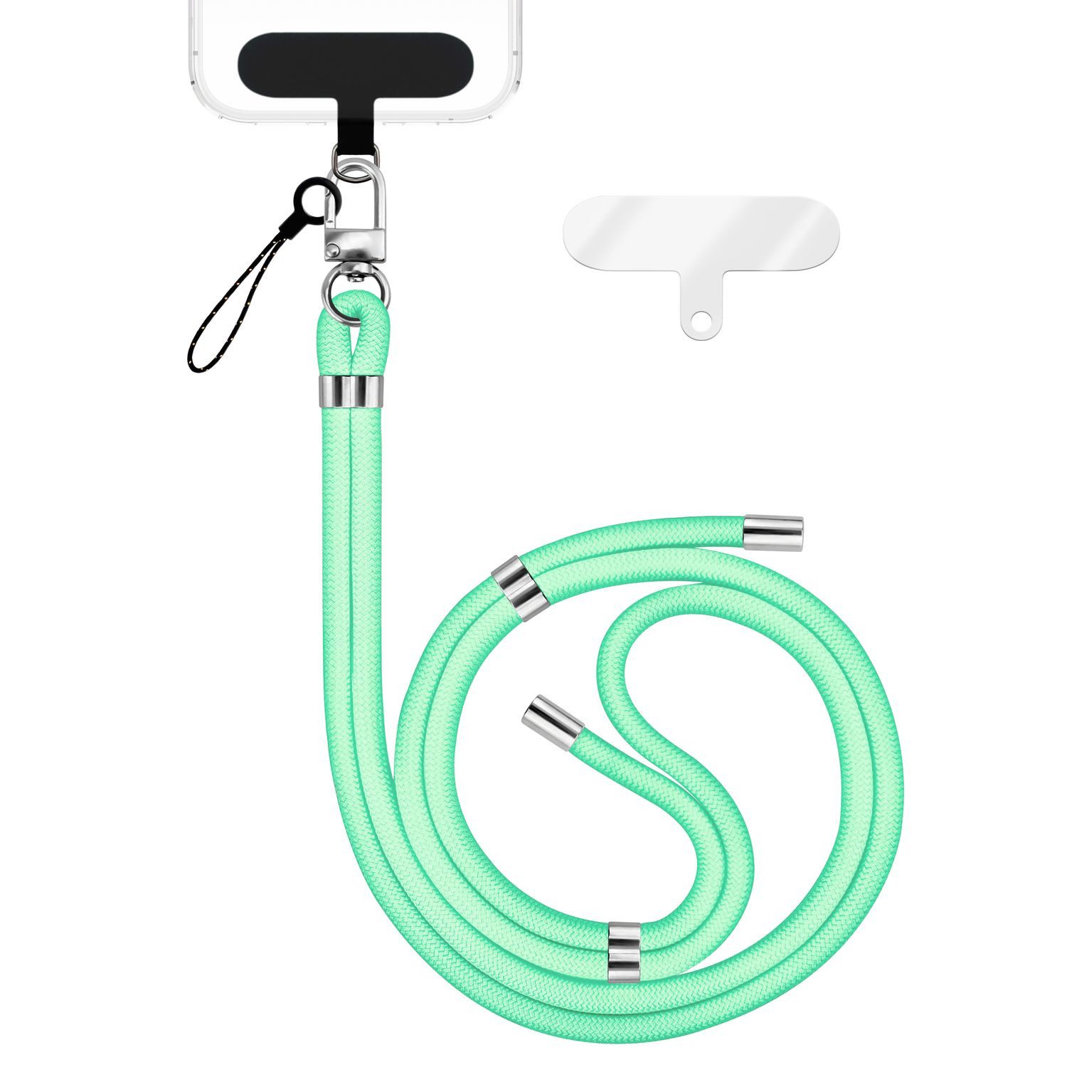 Nalia Handykette Universal Smartphone, Nylon Handyband / Karabiner Silber & 2 Pads / 35-75cm Tragelänge