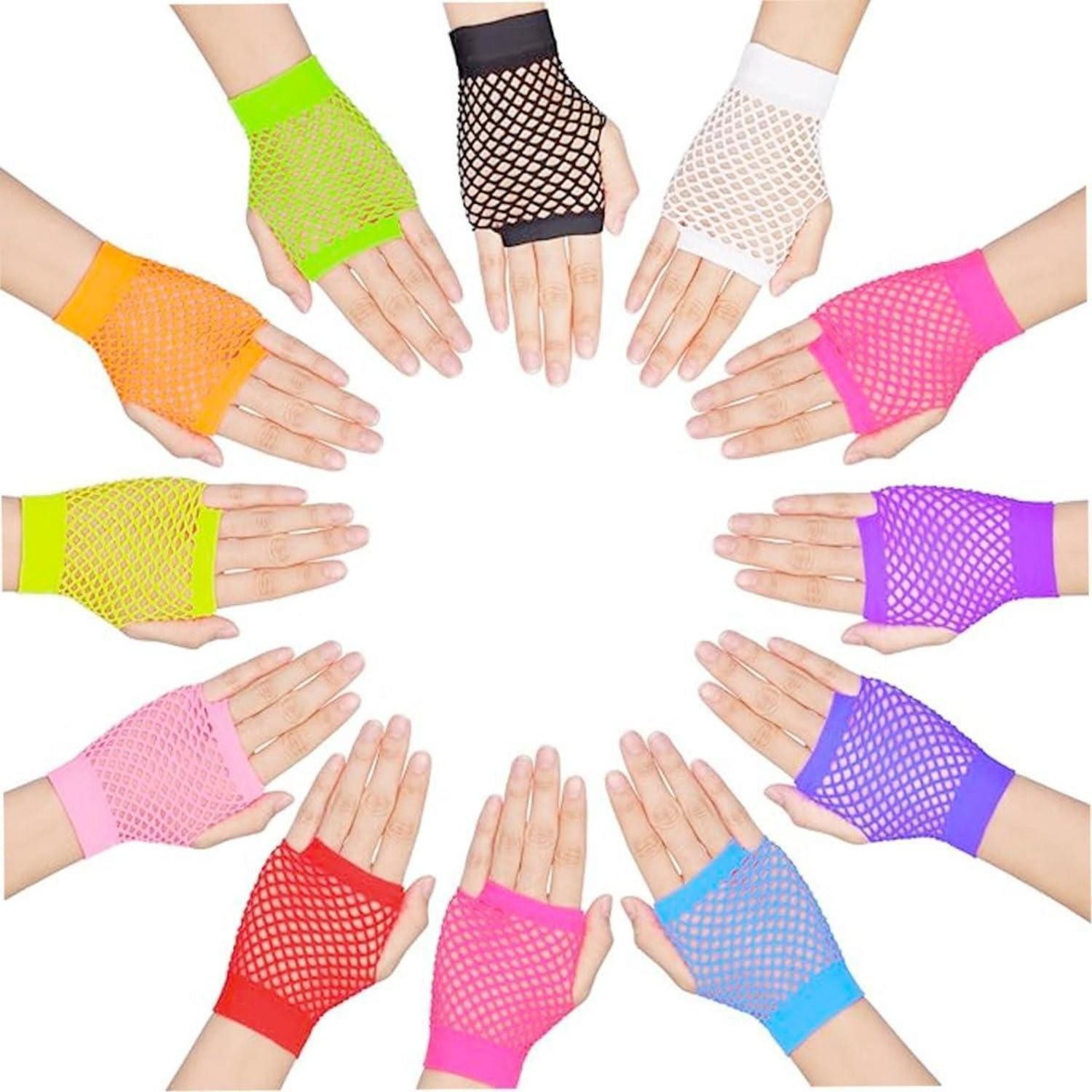 LuxusKollektion Partyanzug Netzhandschuhe 12 Paar Neon 80er Party Einheitsgroesse