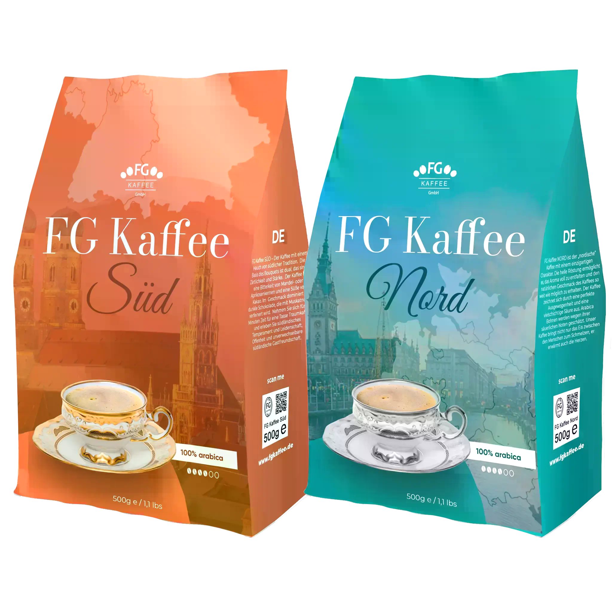 FG Kaffee Kaffee FG Kaffee Set Nord,Süd Kaffeebohnen 2x500g