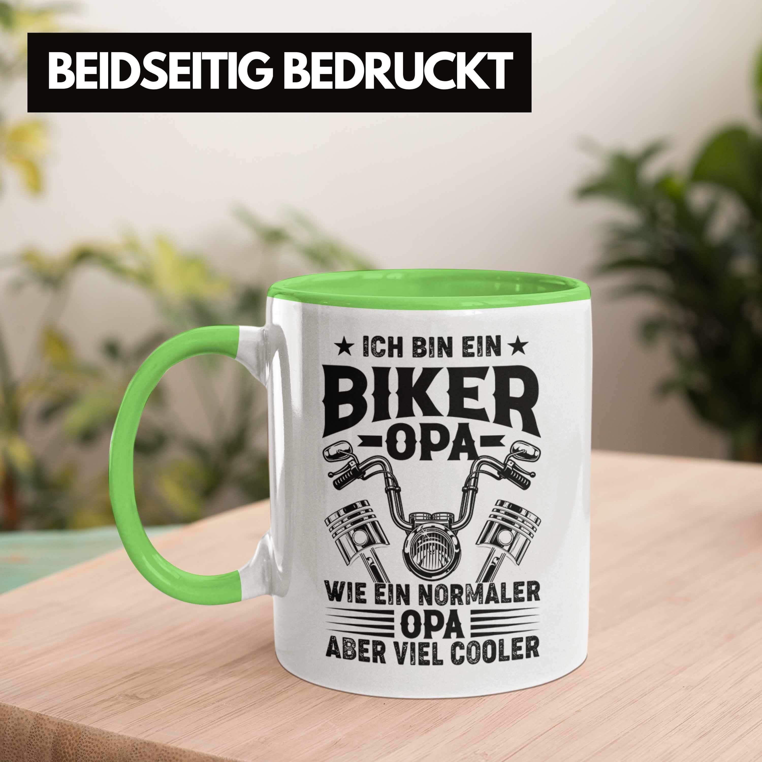 Geburtstag Opa Grün Geschenkidee Trendation Vatertag Motorradfahrer - Tasse Opa Geschenkideee Opa Biker Geschenk Motorrad Tasse Trendation