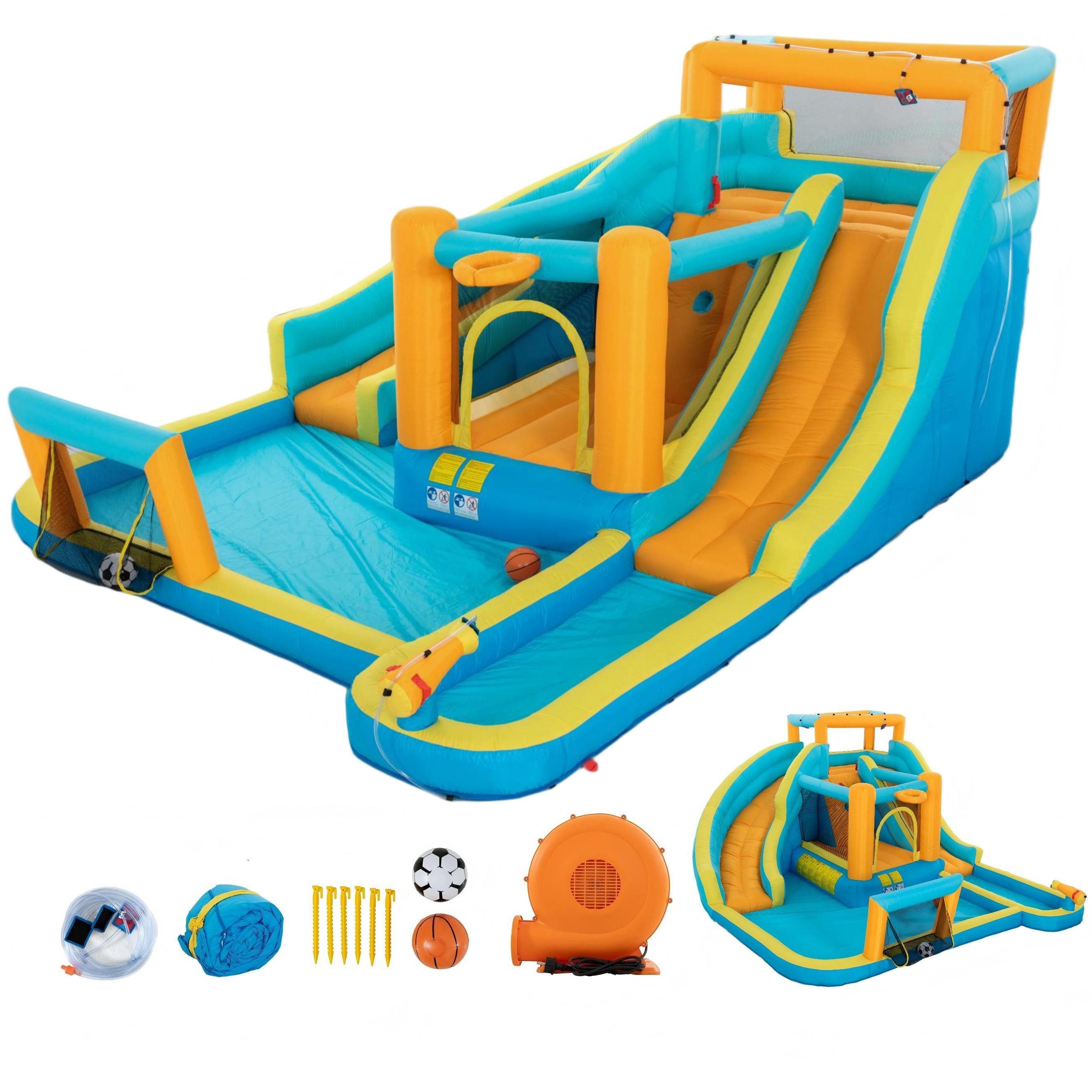 UEV Hüpfburg mit Gebläse Groß Aufblasbare Wasserpark Springburg 373x457x218cm, (XXL für Kinder von 3-10 Jahre, mit Kletterwand Sicherheitsnetz Kindergeburtstag), für Indoor und Outdoor Wasserrutsche Springen