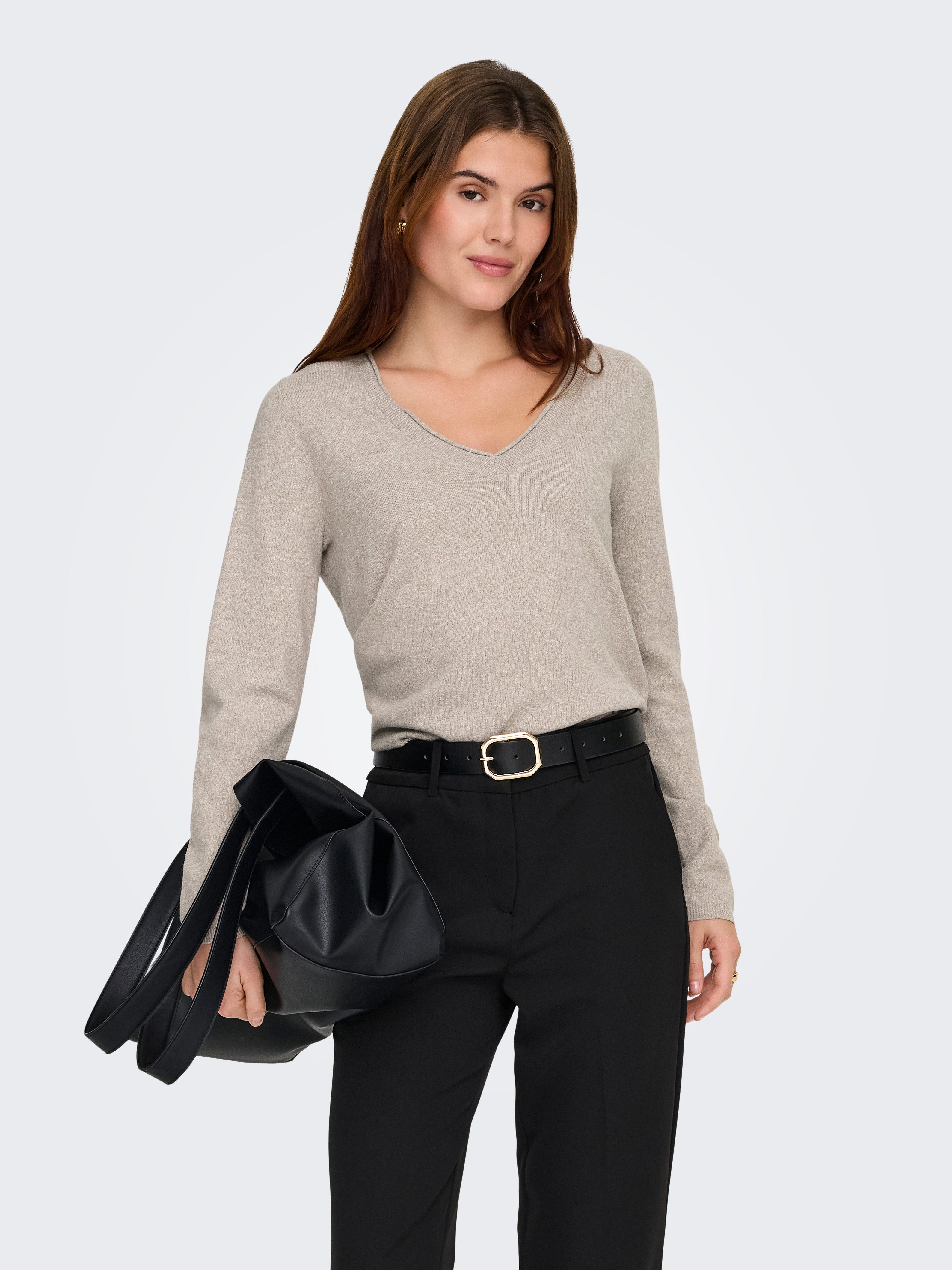 ONLY V-Ausschnitt-Pullover ONLLOYAL LIFE LS V-NECK PULLO KNT NOOS Materialmix