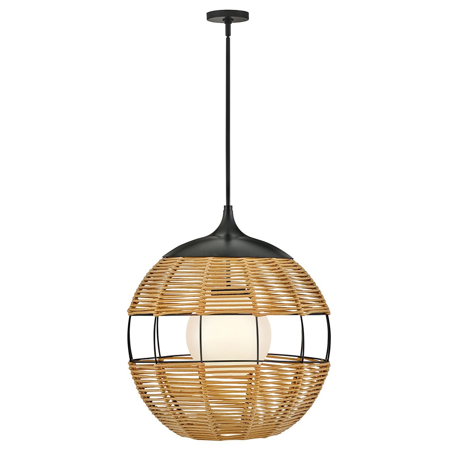 Licht-Erlebnisse Pendelleuchte FARAM, ohne Leuchtmittel, Outdoor IP44 rund Ø 61 cm H: max. 151.6 cm Nylon Glas Aluminium E27