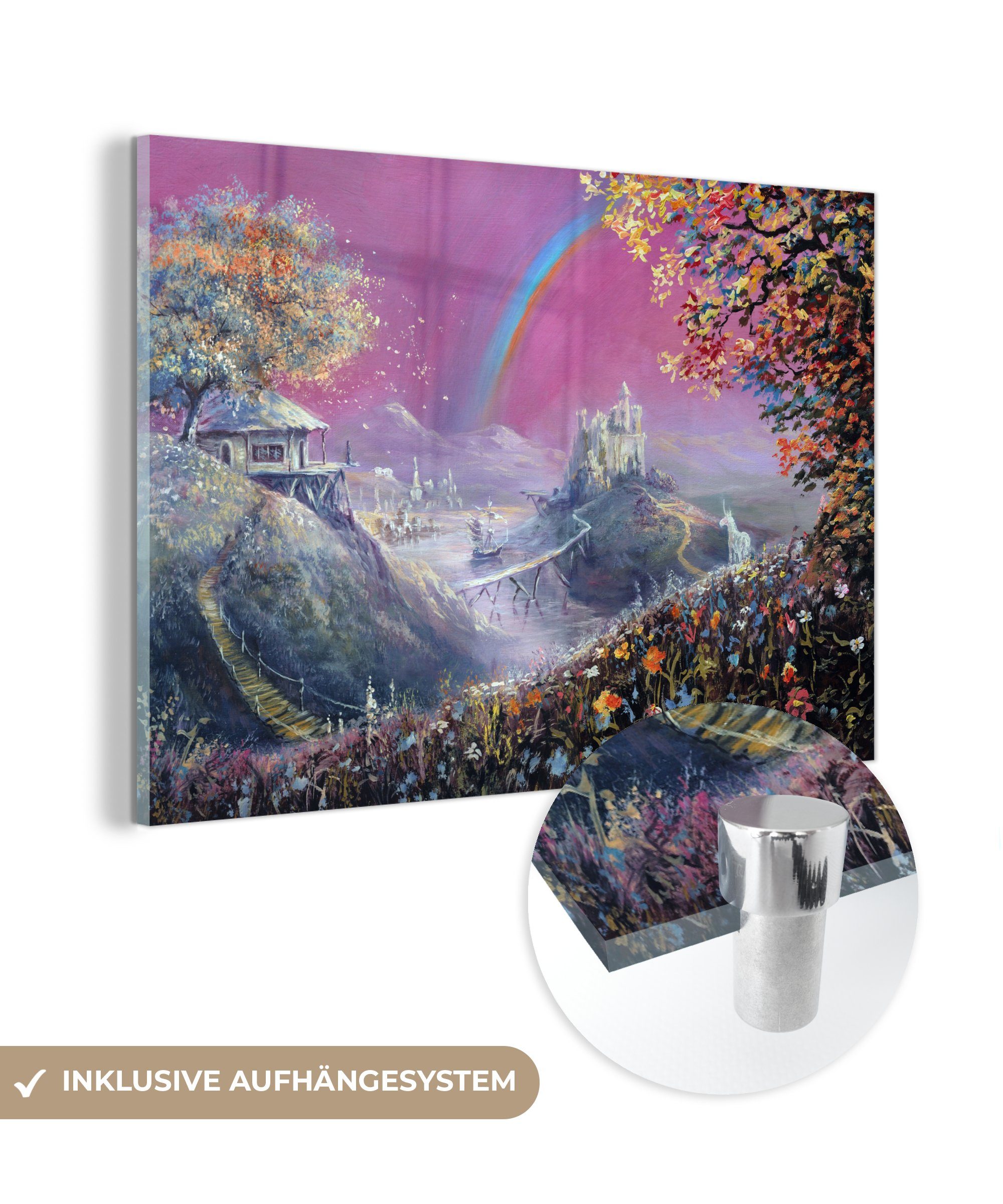 MuchoWow Acrylglasbild Ölgemälde einer märchenhaften Landschaft, (1 St), Acrylglasbilder Wohnzimmer & Schlafzimmer