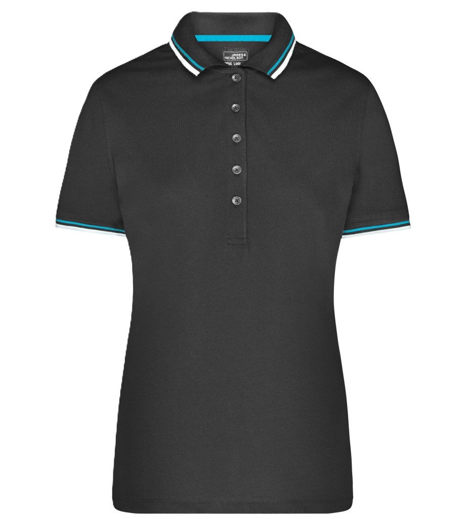 James & Nicholson Poloshirt Doppelpack Damen Polo-Shirt coldblack mit UV-Schutz JN965 (Spar-Set, 2er-Pack) Kontraststreifen an Kragen und Ärmel