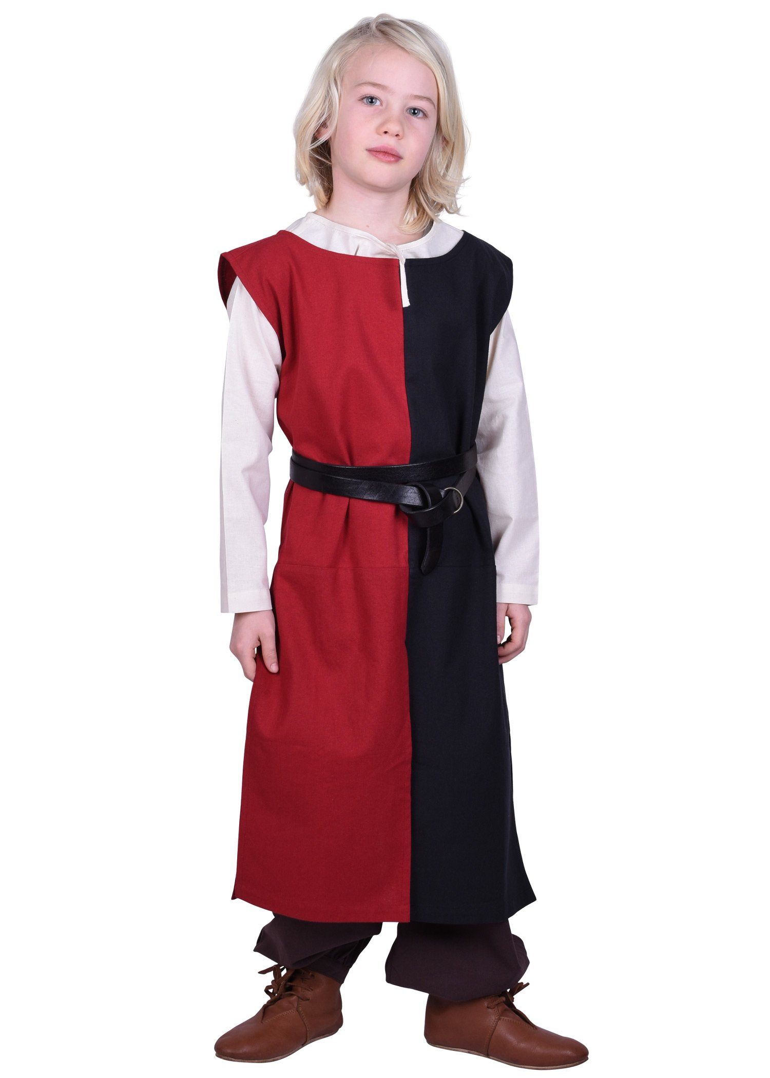 Battle Merchant Ritter-Kostüm Kinder-Waffenrock Lucas, Mi-Parti, schwarz/rot