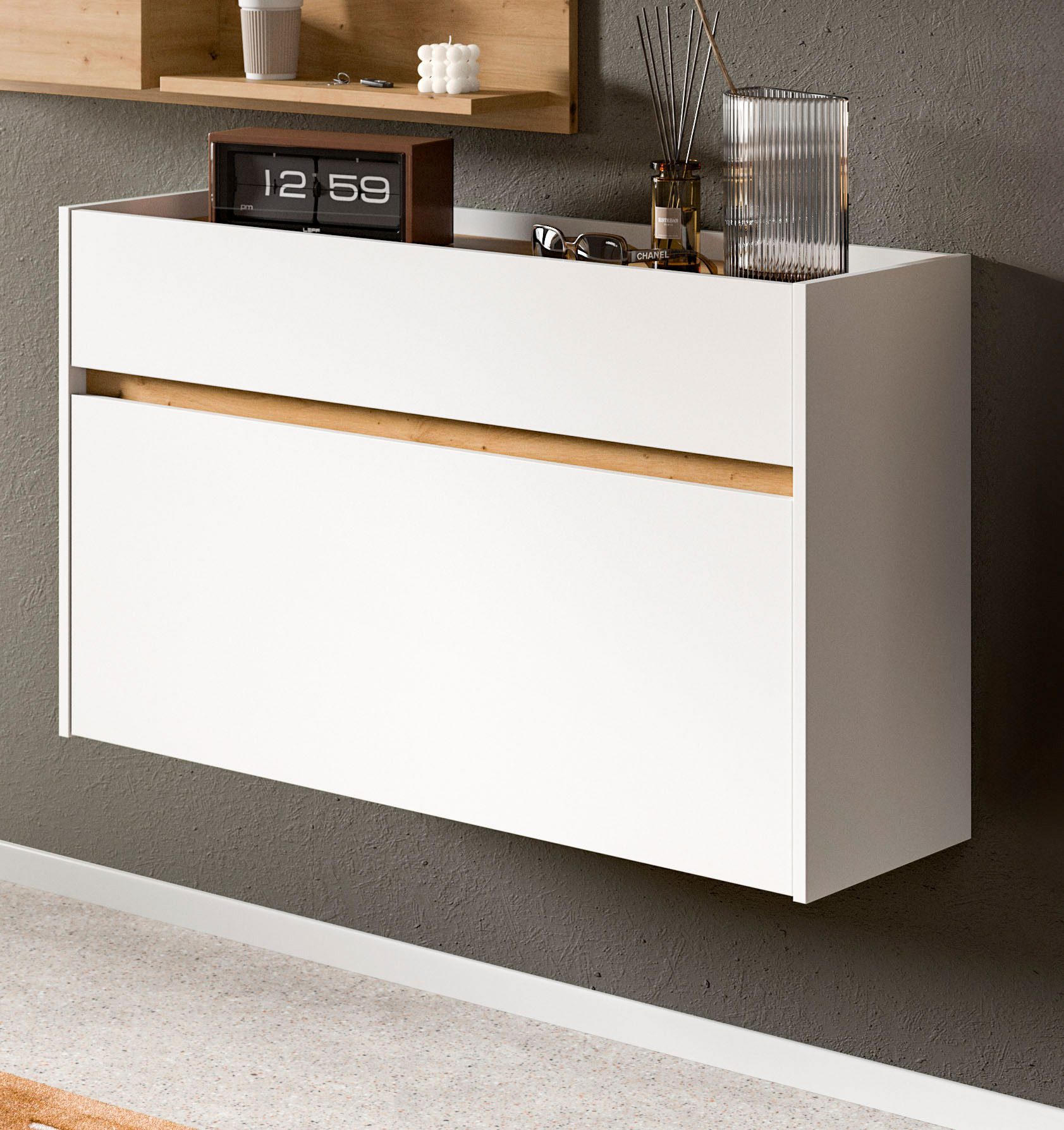 Home affaire Schuhschrank EVRID, Breite 110cm, hängend, 1 Schubkasten, 1 Schuhwalze (1-St., individuell mit anderen Artikel der Serie EVRID erweiterbar) Schuhkommode, Kommode, Sideboard, Garderobenschrank, Flurkommode