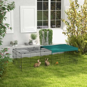 PawHut Kleintierkäfig Haustier-Laufstall mit 5 Türen, Kaninchenstall mit Dach, für draußen, 185 x 75 x 50 cm, Grün