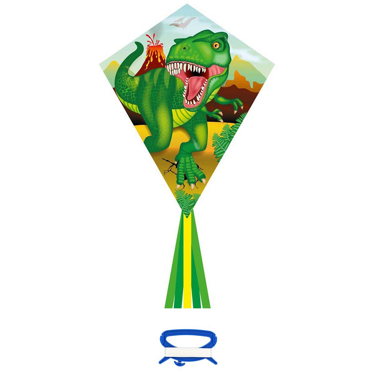 HQ Flug-Drache Kinderdrachen Einleiner Drachen HQ Eddy T-Rex 70 cm Flugdrachen, Ready to Fly, inkl. Griff mit Schnur