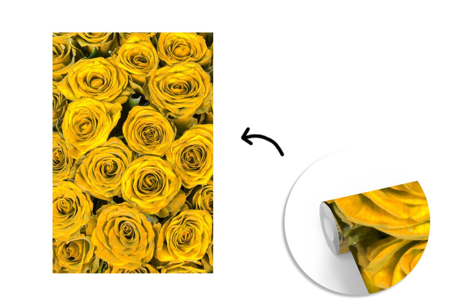 MuchoWow Fototapete Rosen für St), Matt, Montagefertig Wandtapete Gelb, (3 Wohnzimmer, - Tapete - Vinyl Blumenstrauß bedruckt