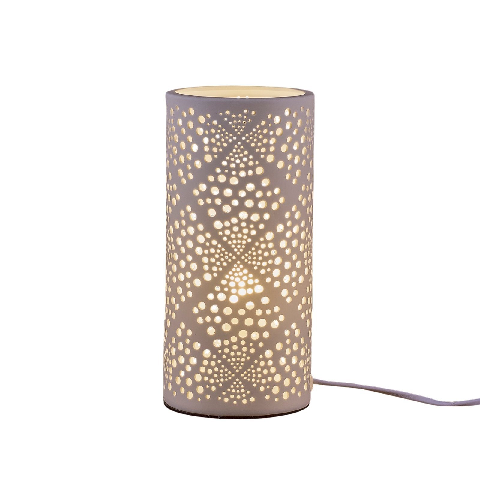 HGD Holz-Glas-Design Tischleuchte Tischlampe Porzellan Zylinder Bubbles,  ohne Leuchtmittel