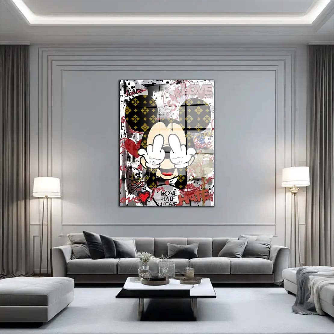 Artedinoi Acrylglasbild Pop Art Mickey Hate Love Acrylglas Wandbild Bild Wanddeko Wohnzimmer X