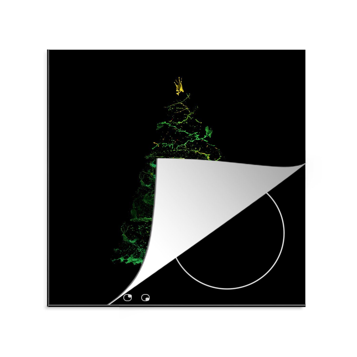 MuchoWow Herdblende-/Abdeckplatte Farbspritzer in Form eines Weihnachtsbaums, Vinyl, (1 tlg), 78x78 cm, Ceranfeldabdeckung, Arbeitsplatte für küche
