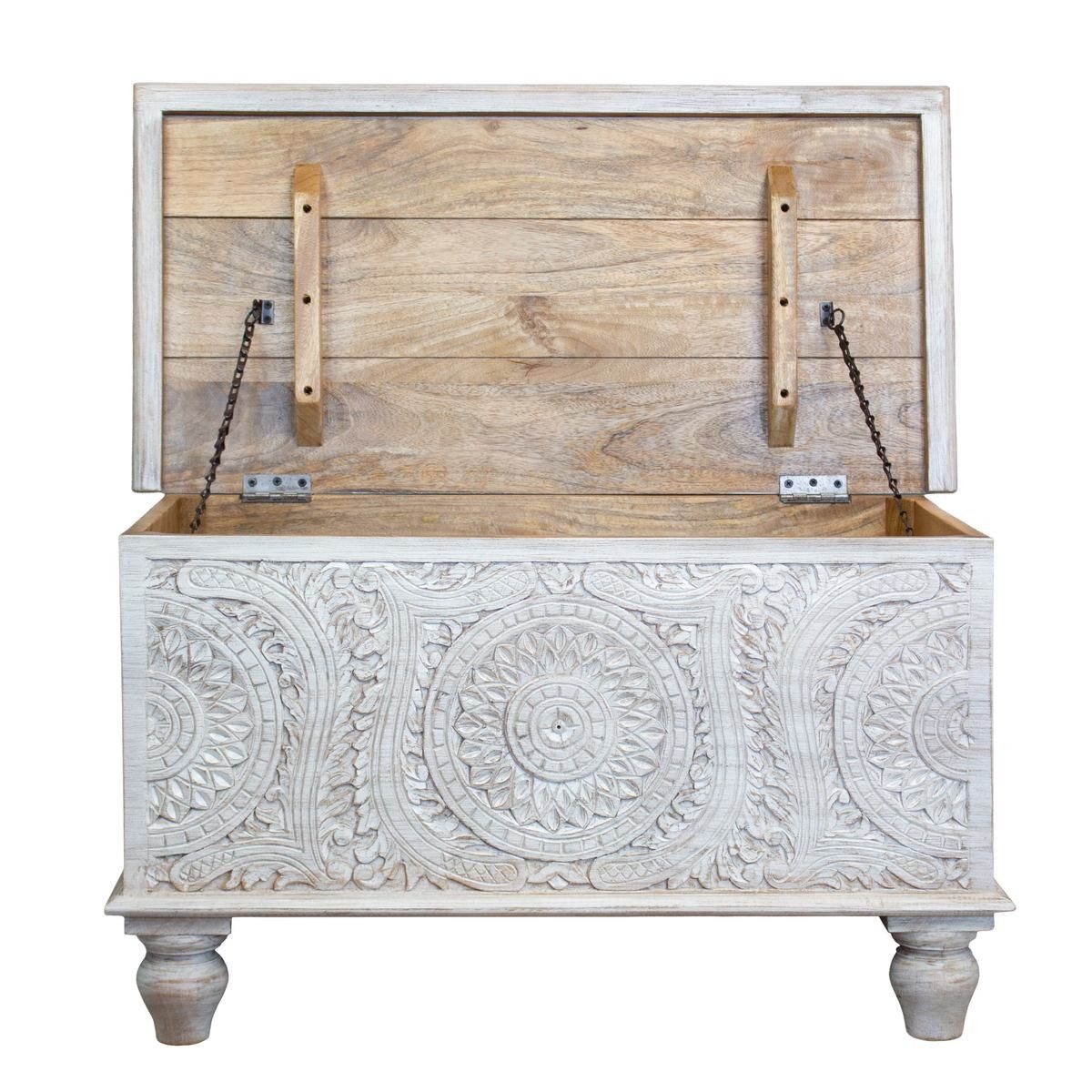 Oriental Galerie Truhe Indische Truhe weiß 80cm, Holztruhe, Couchtisch mit Fach, Schatzkiste, Holzkiste Wohnzimmer