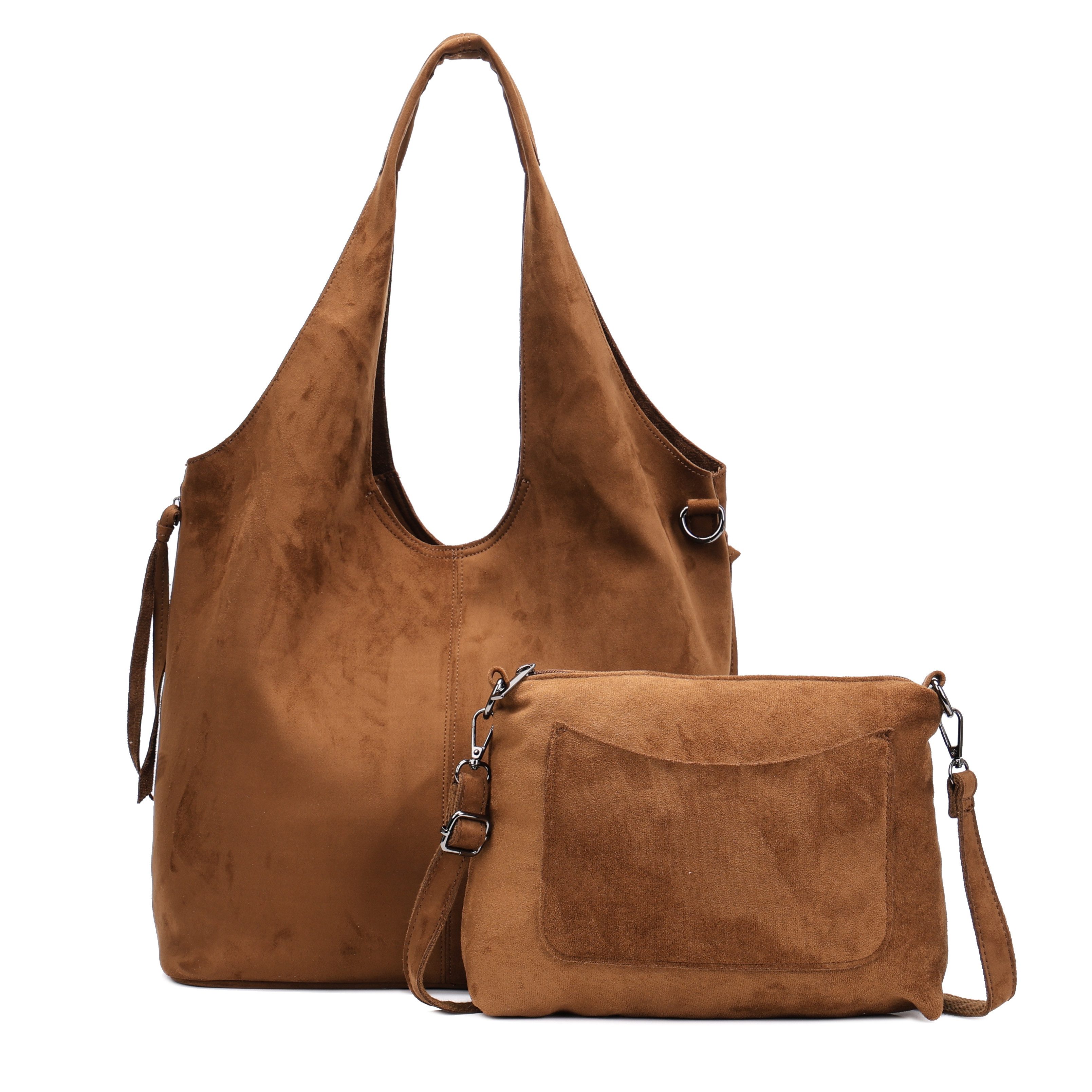 MIRROSI Shopper Damen Hobo bag 2-in-1 Set Wildleder-Optik aus Polyester (mit kleiner Umhängetasche & Reißverschluss, ca. 36 x 17 x 29 cm), Neue Kollektion Herbst/Winter 2026
